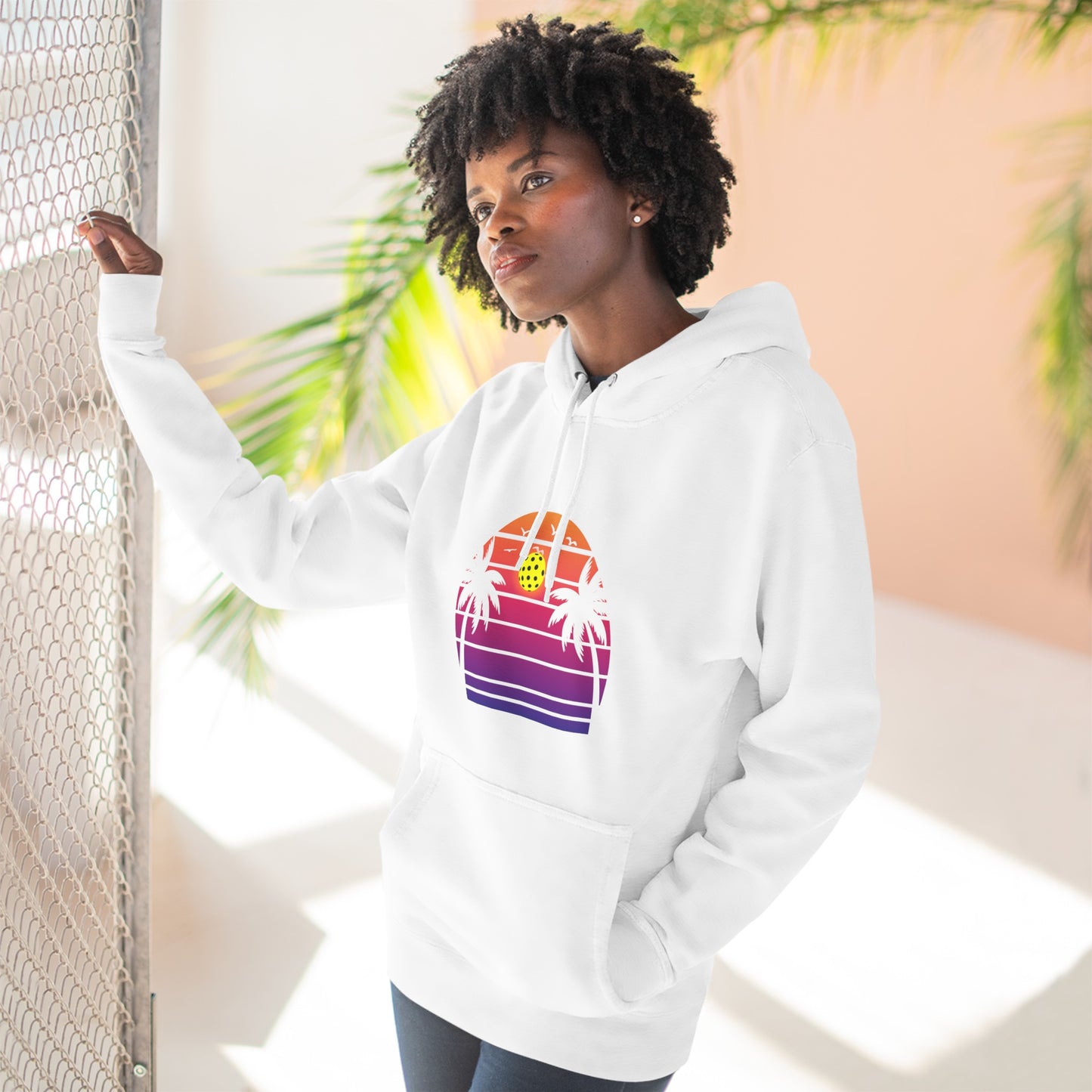 Unisex Beautiful Purple Pickleball Sunset Premium Pullover Hoodie
