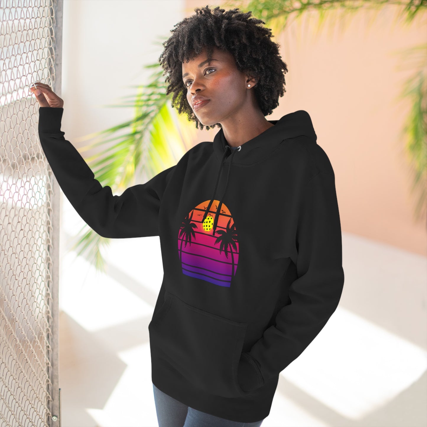 Unisex Beautiful Purple Pickleball Sunset Premium Pullover Hoodie