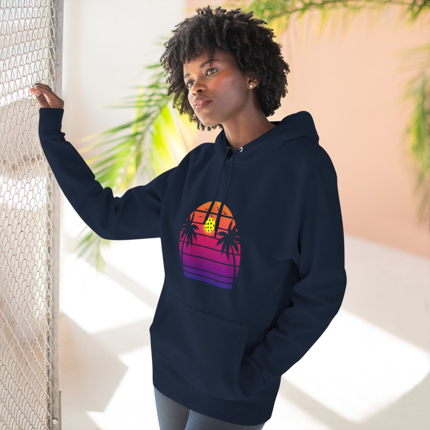 Unisex Beautiful Purple Pickleball Sunset Premium Pullover Hoodie