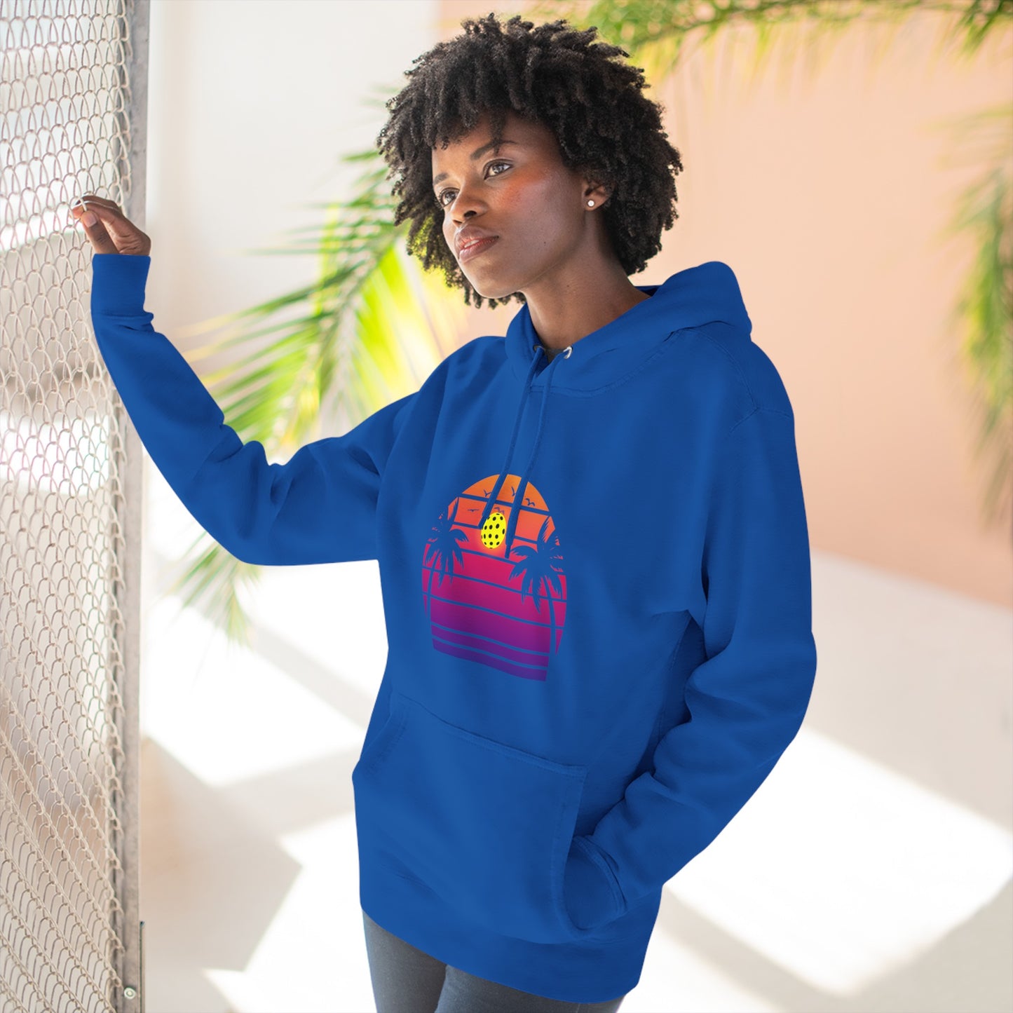 Unisex Beautiful Purple Pickleball Sunset Premium Pullover Hoodie