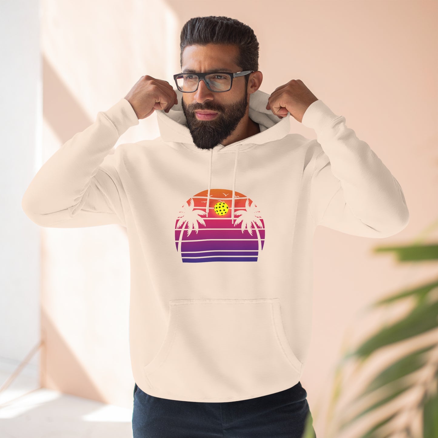 Unisex Beautiful Purple Pickleball Sunset Premium Pullover Hoodie