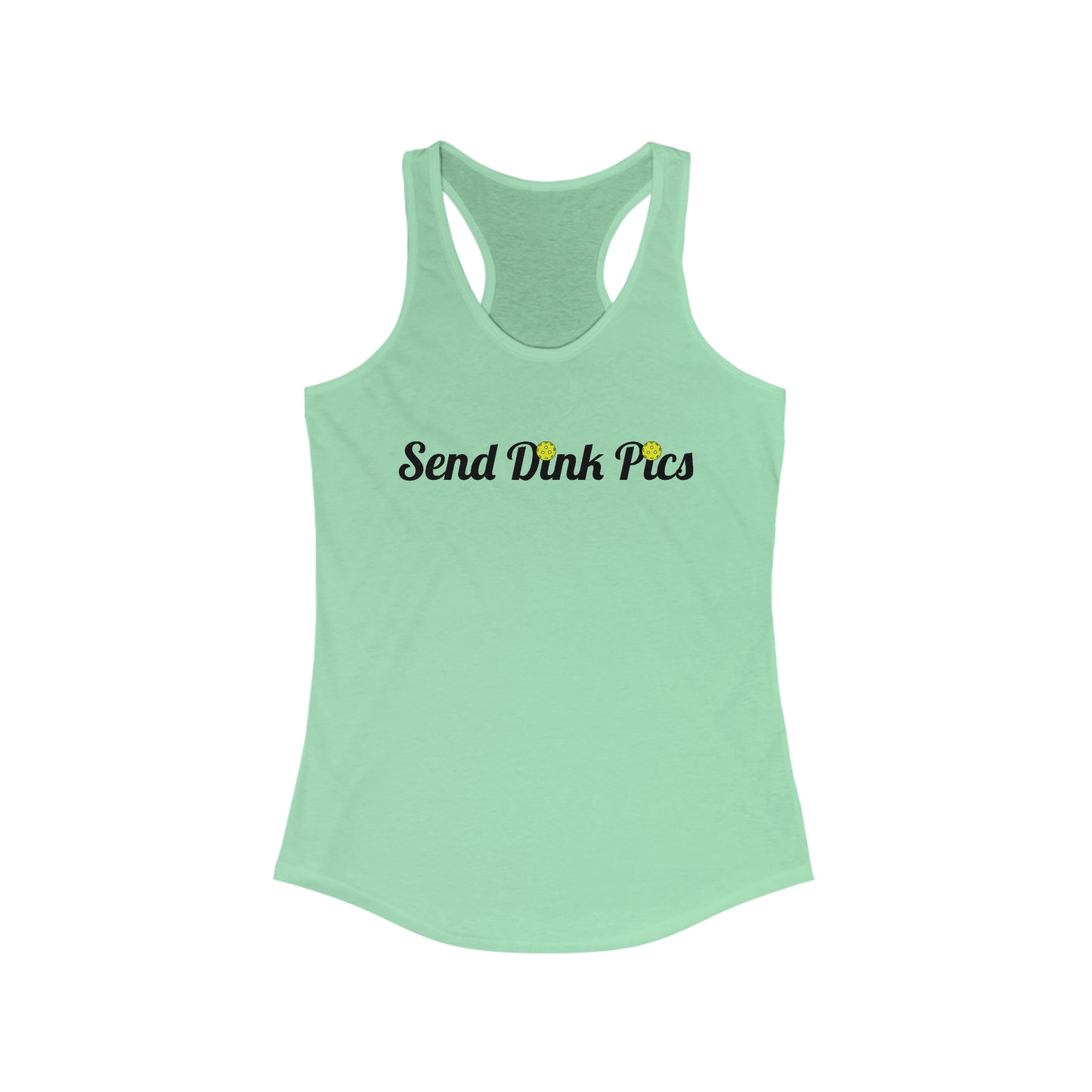 Send Dink Pics (in cursive) Super Cute Funny Racerback Pickleball Tank Top