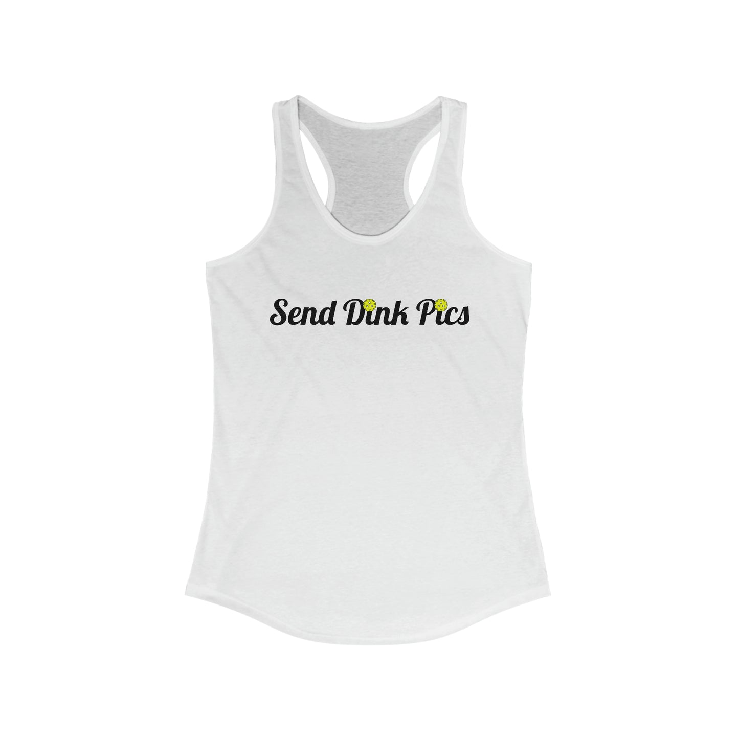 Send Dink Pics (in cursive) Super Cute Funny Racerback Pickleball Tank Top