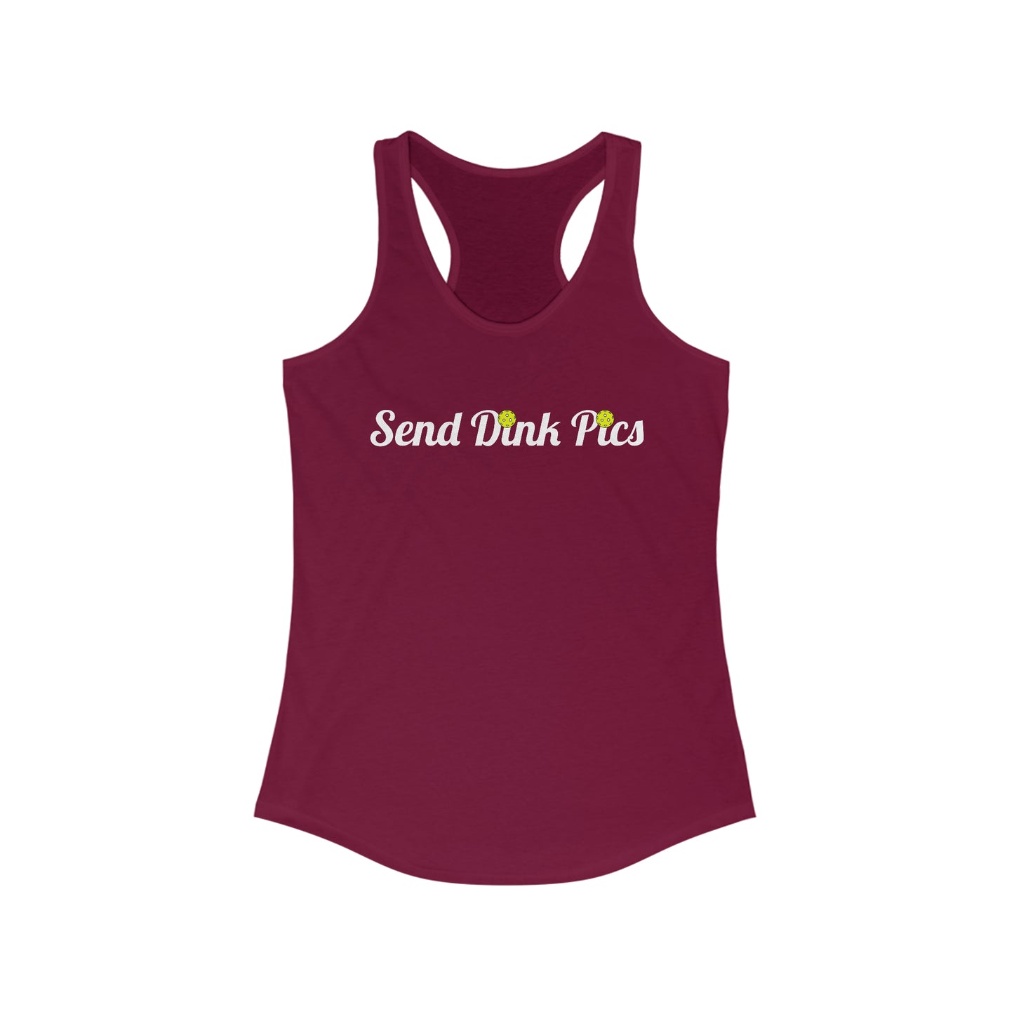 Send Dink Pics (in cursive) Super Cute Funny Racerback Pickleball Tank Top