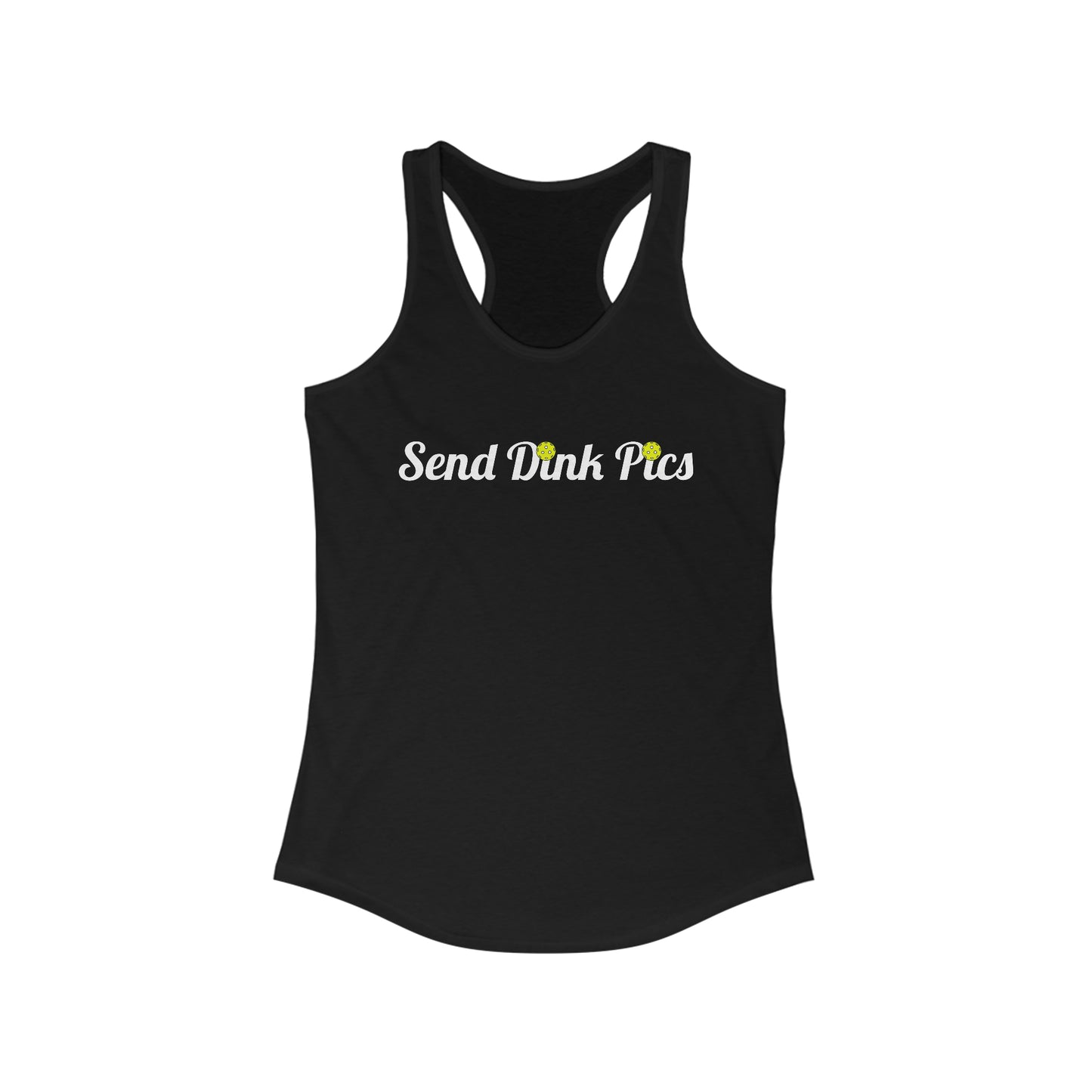 Send Dink Pics (in cursive) Super Cute Funny Racerback Pickleball Tank Top