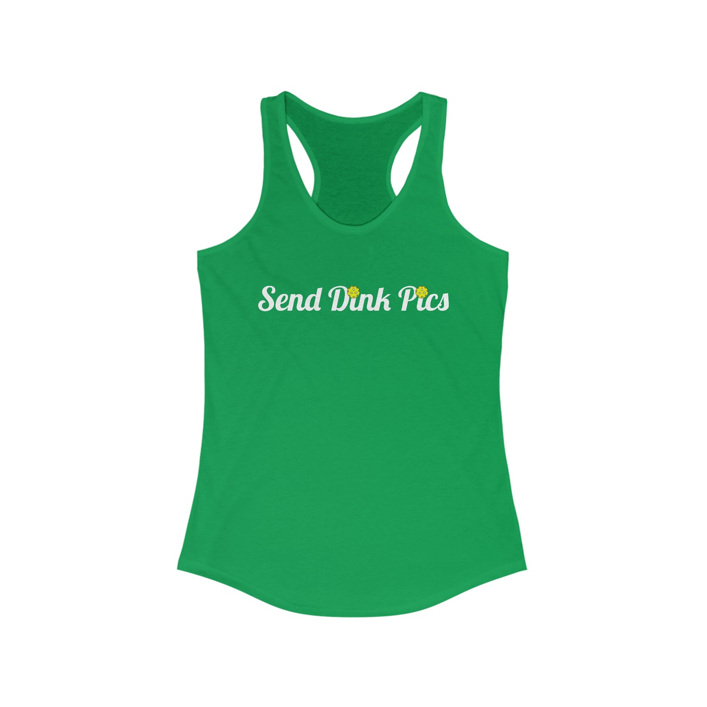 Send Dink Pics (in cursive) Super Cute Funny Racerback Pickleball Tank Top