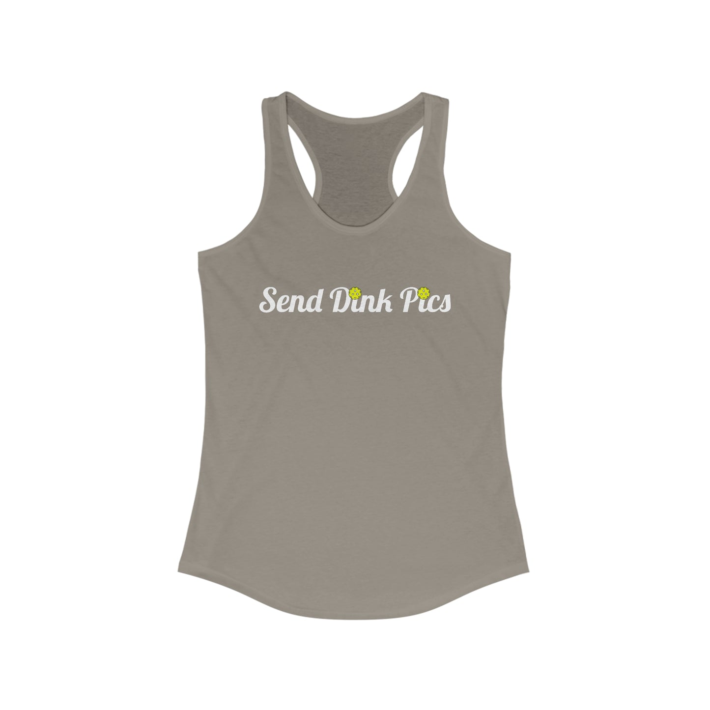 Send Dink Pics (in cursive) Super Cute Funny Racerback Pickleball Tank Top
