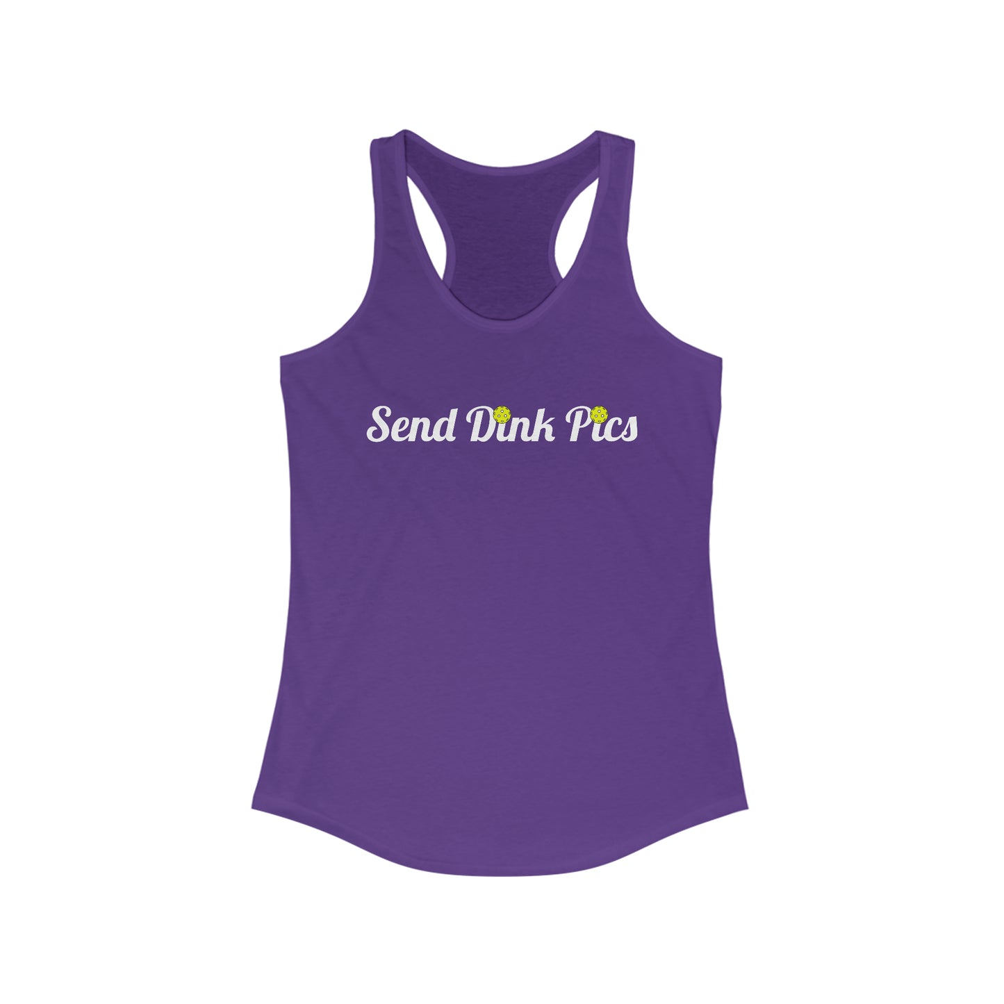 Send Dink Pics (in cursive) Super Cute Funny Racerback Pickleball Tank Top
