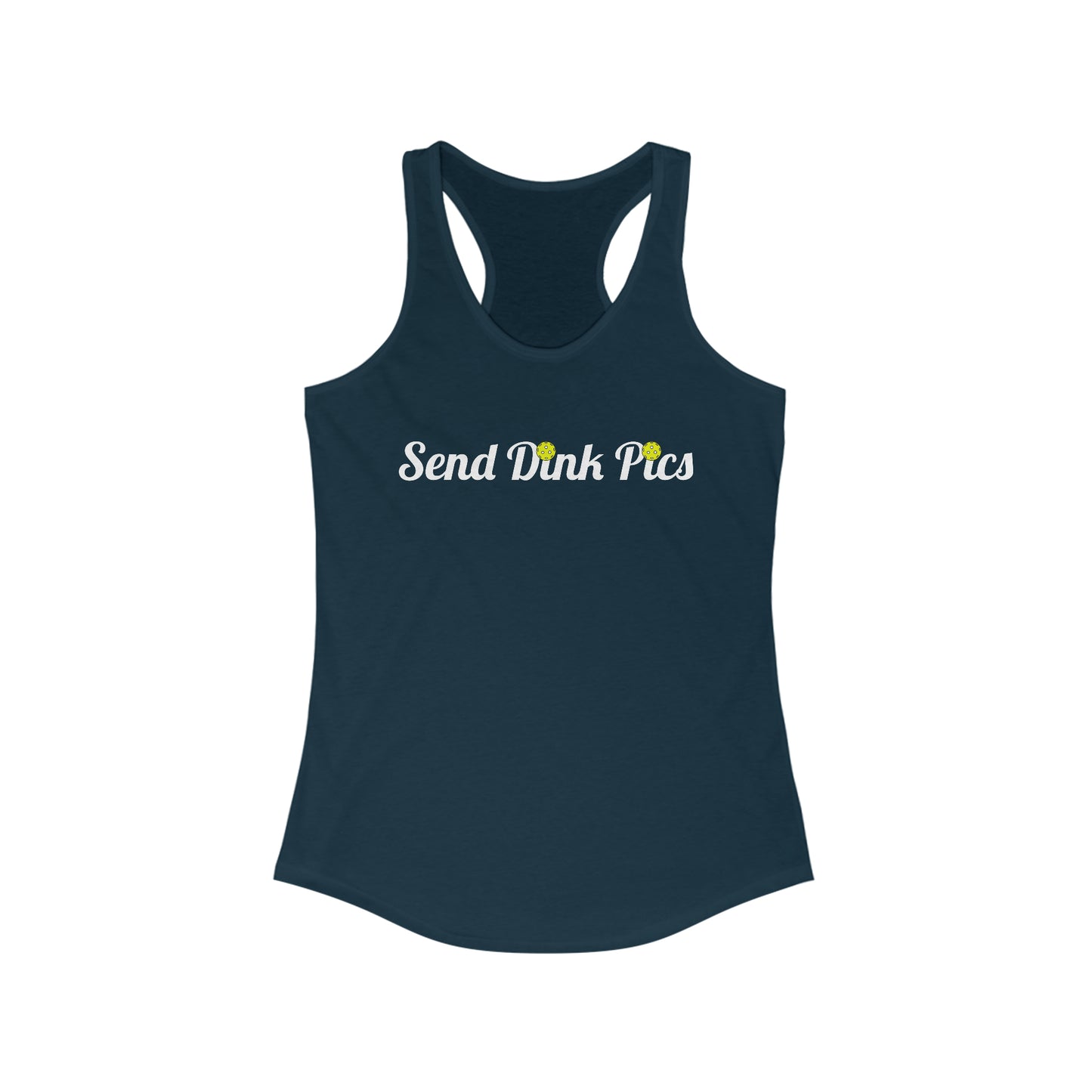 Send Dink Pics (in cursive) Super Cute Funny Racerback Pickleball Tank Top