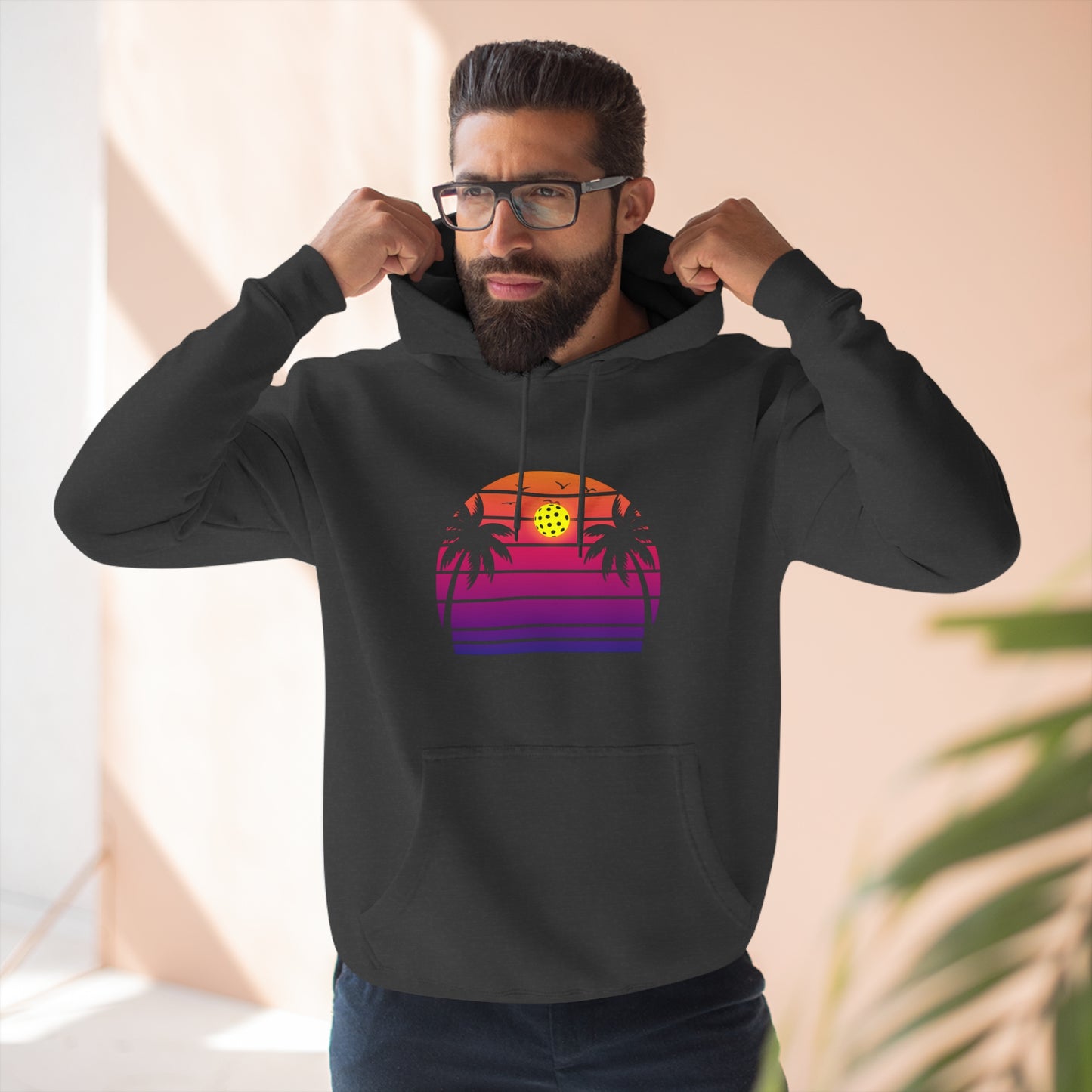 Unisex Beautiful Purple Pickleball Sunset Premium Pullover Hoodie