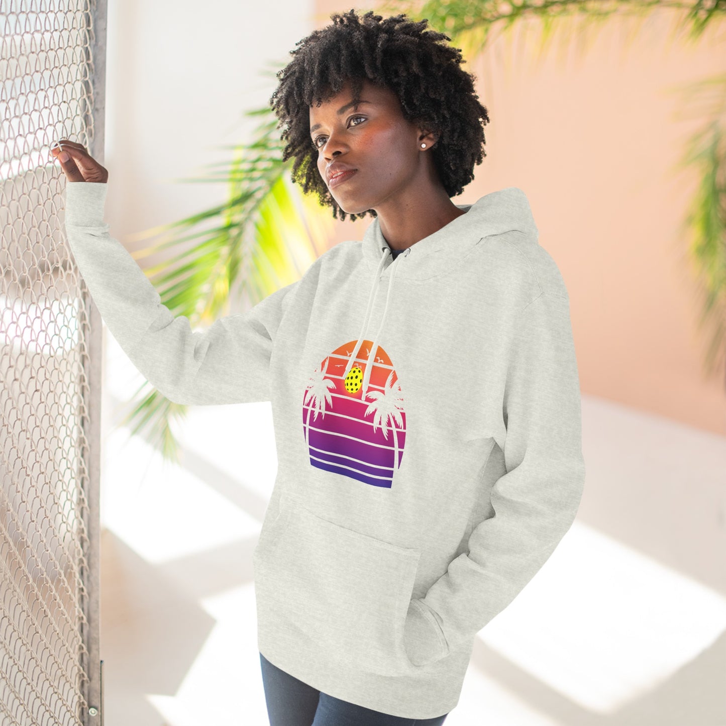 Unisex Beautiful Purple Pickleball Sunset Premium Pullover Hoodie