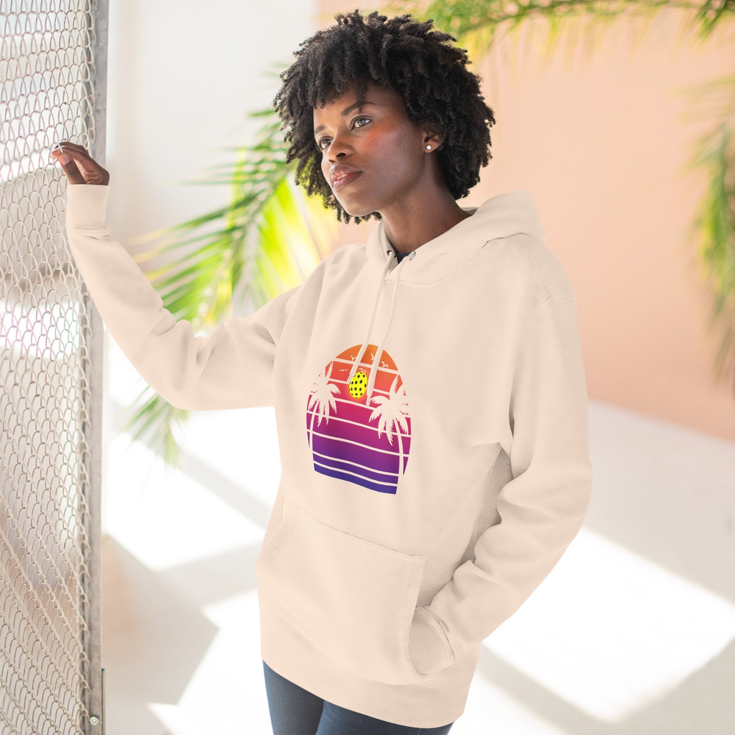 Unisex Beautiful Purple Pickleball Sunset Premium Pullover Hoodie