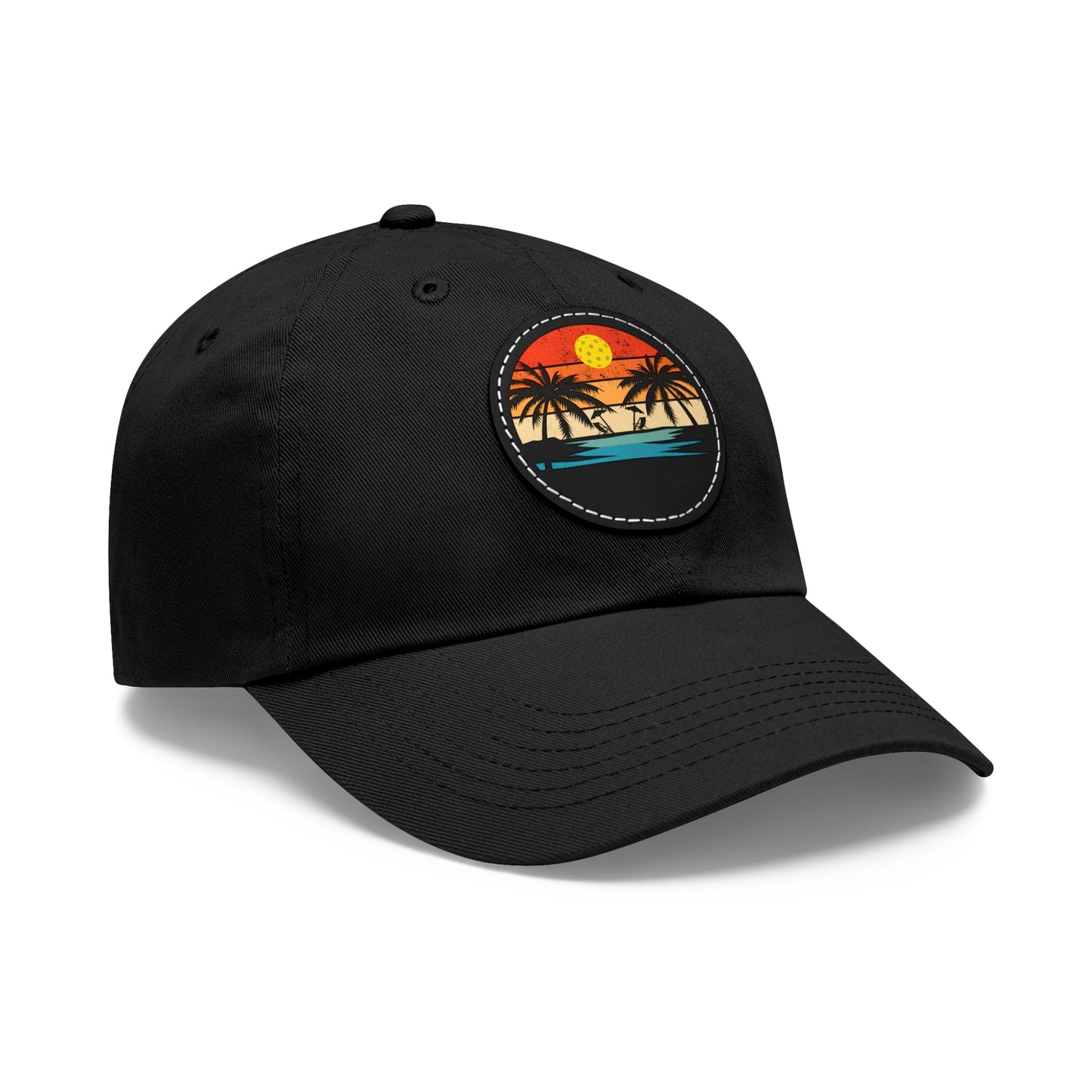 Beautiful Pickleball Sunset Hat with Leather Patch