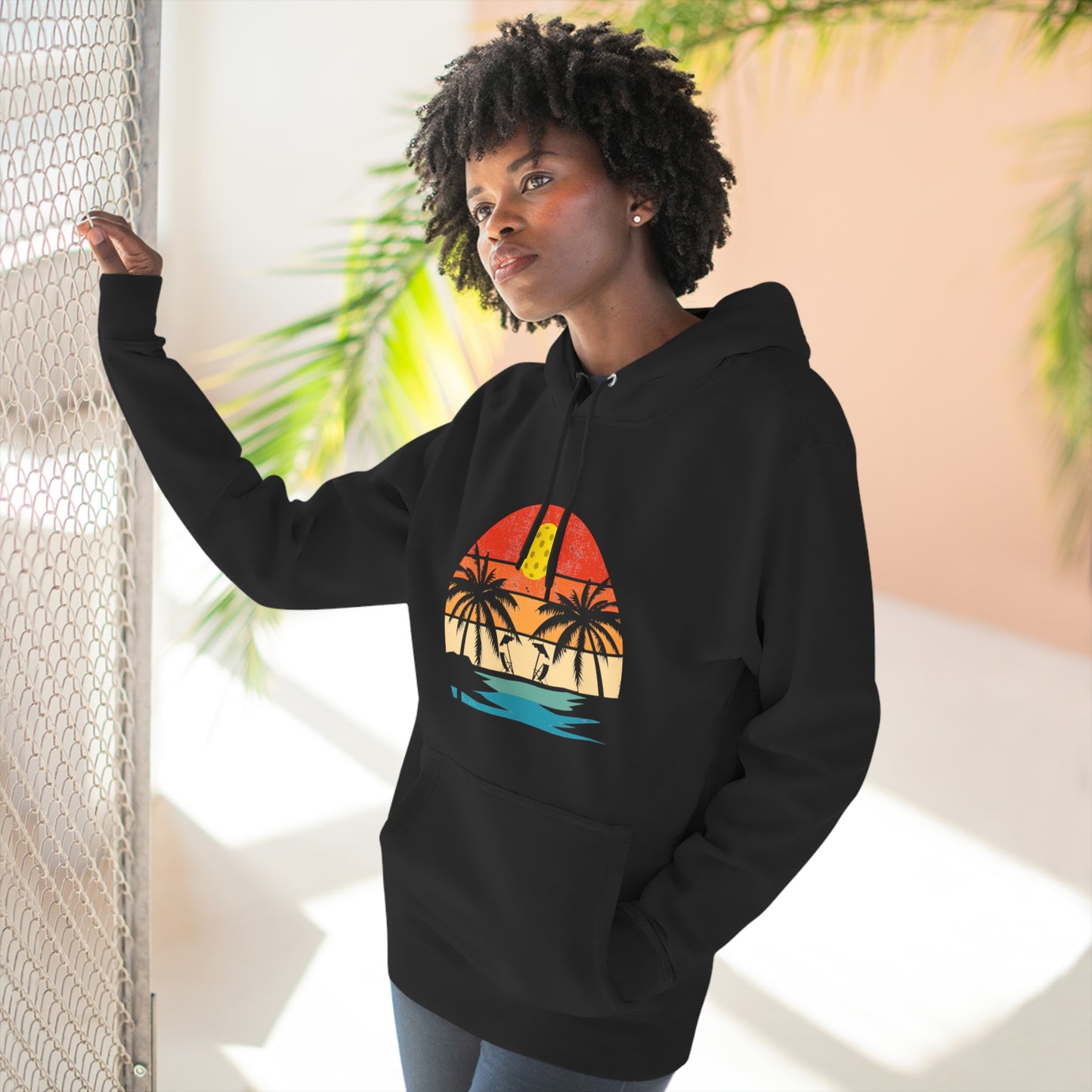 Unisex Beautiful Pickleball Sunset Premium Pullover Pickleball Hoodie