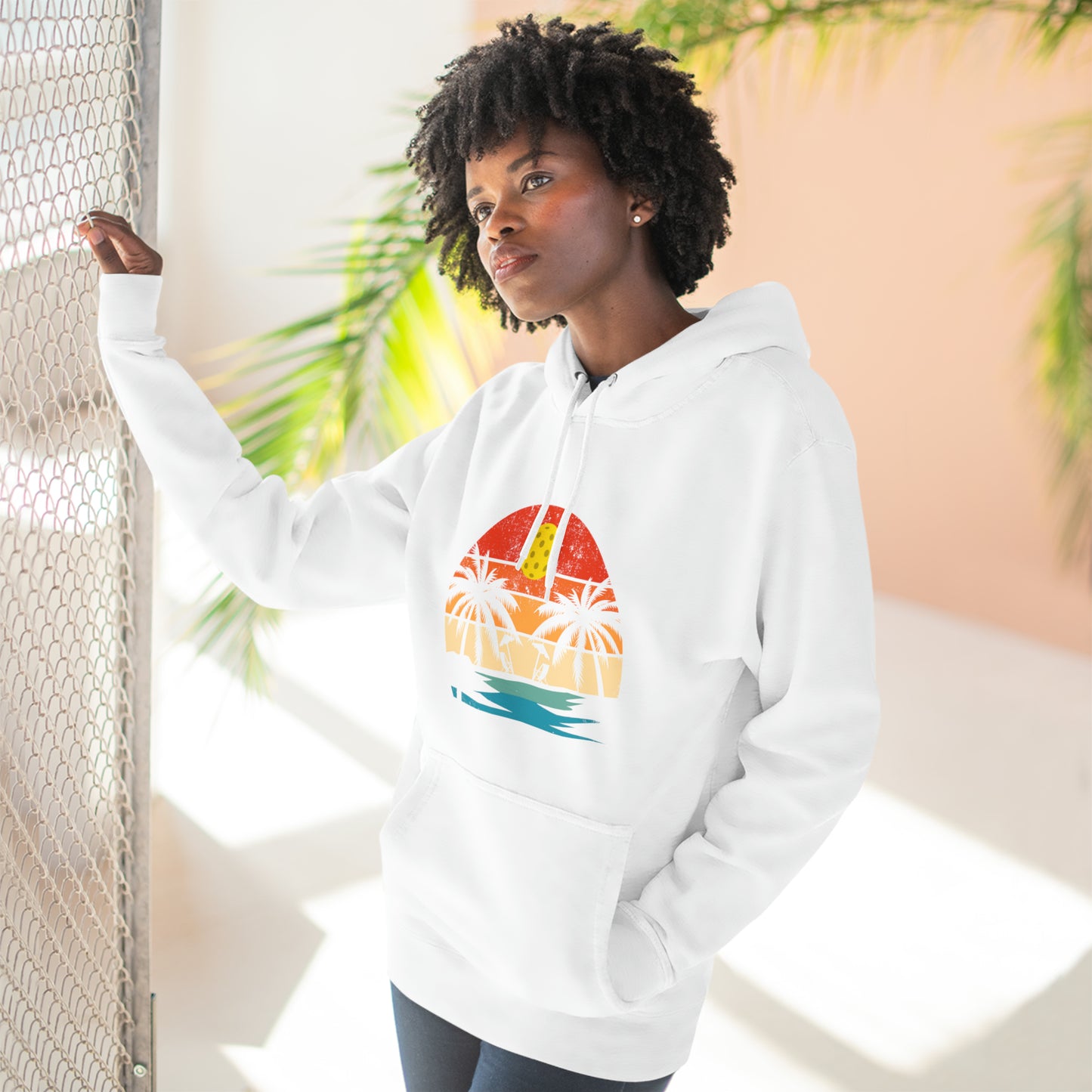 Unisex Beautiful Pickleball Sunset Premium Pullover Pickleball Hoodie