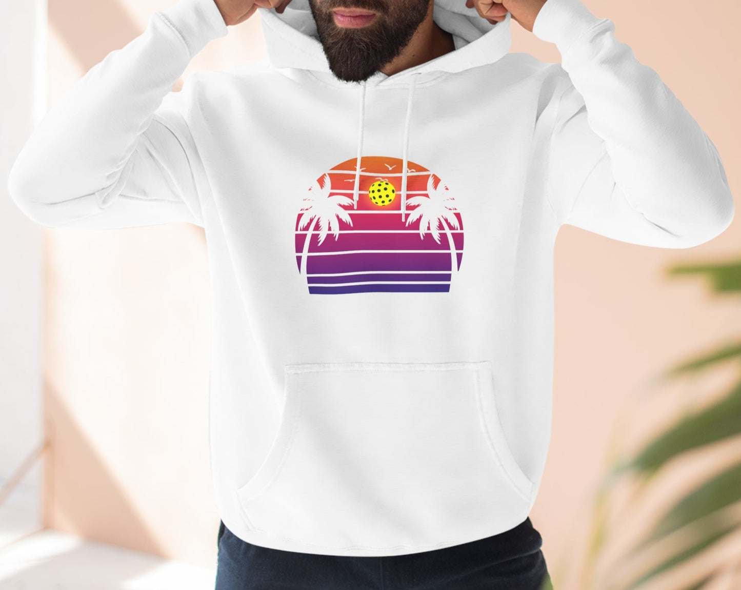 Beautiful Purple Pickleball Sunset Unisex Premium Pullover Hoodie