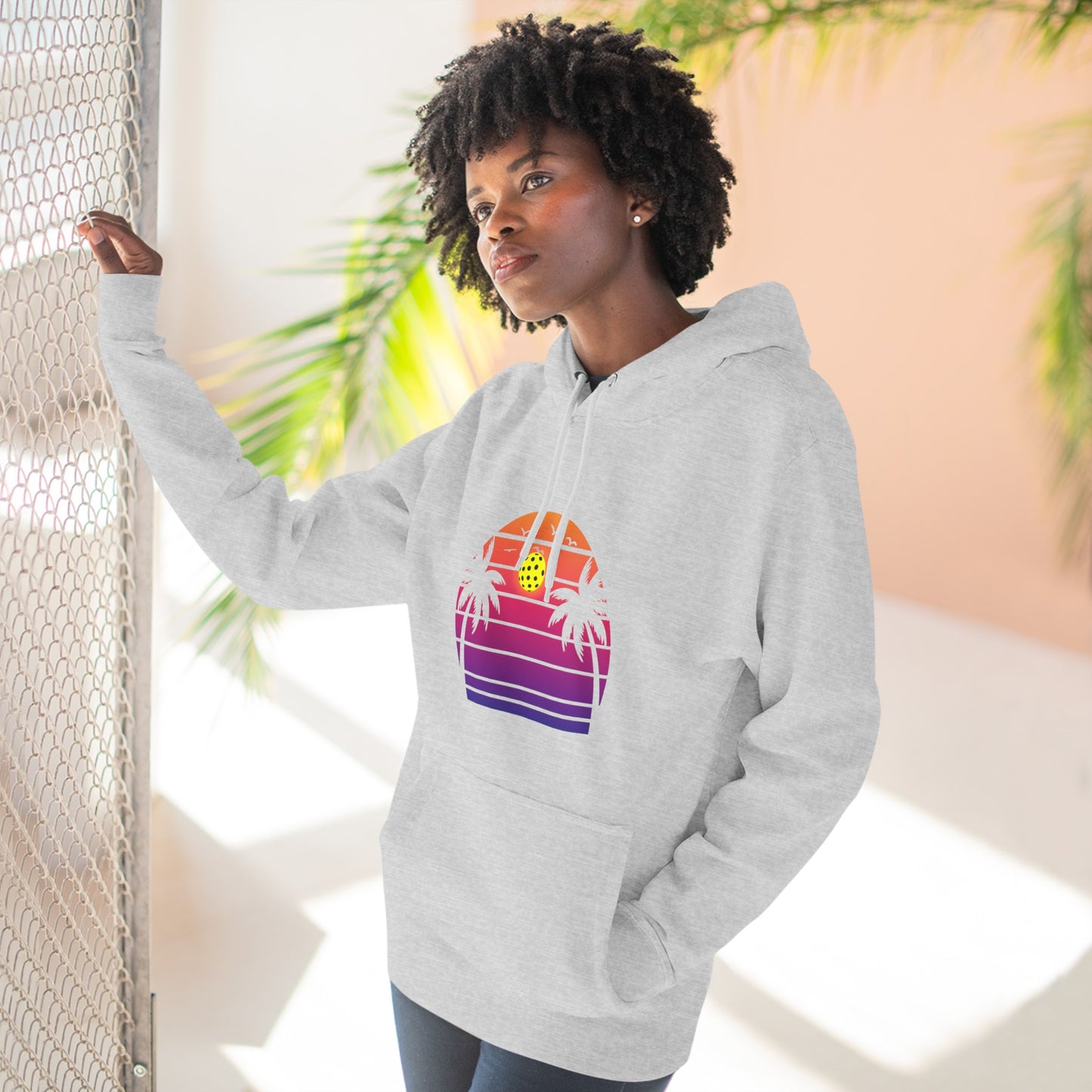 Unisex Beautiful Purple Pickleball Sunset Premium Pullover Hoodie