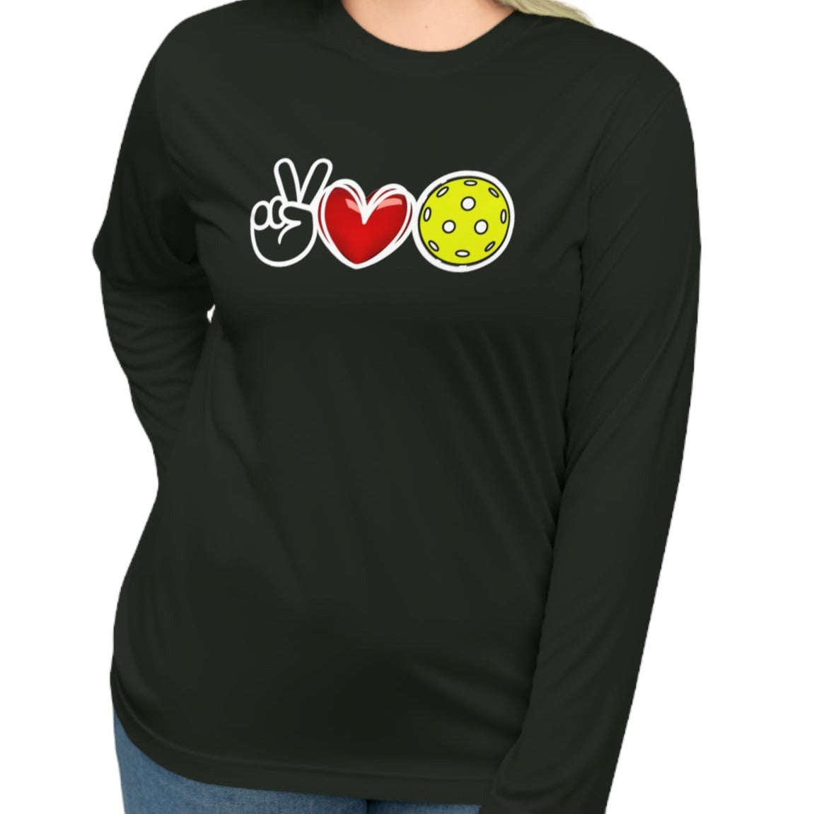 Beautifully designed Unisex Peace, Love, Pickleball Performance Long Sleeve Shirt
