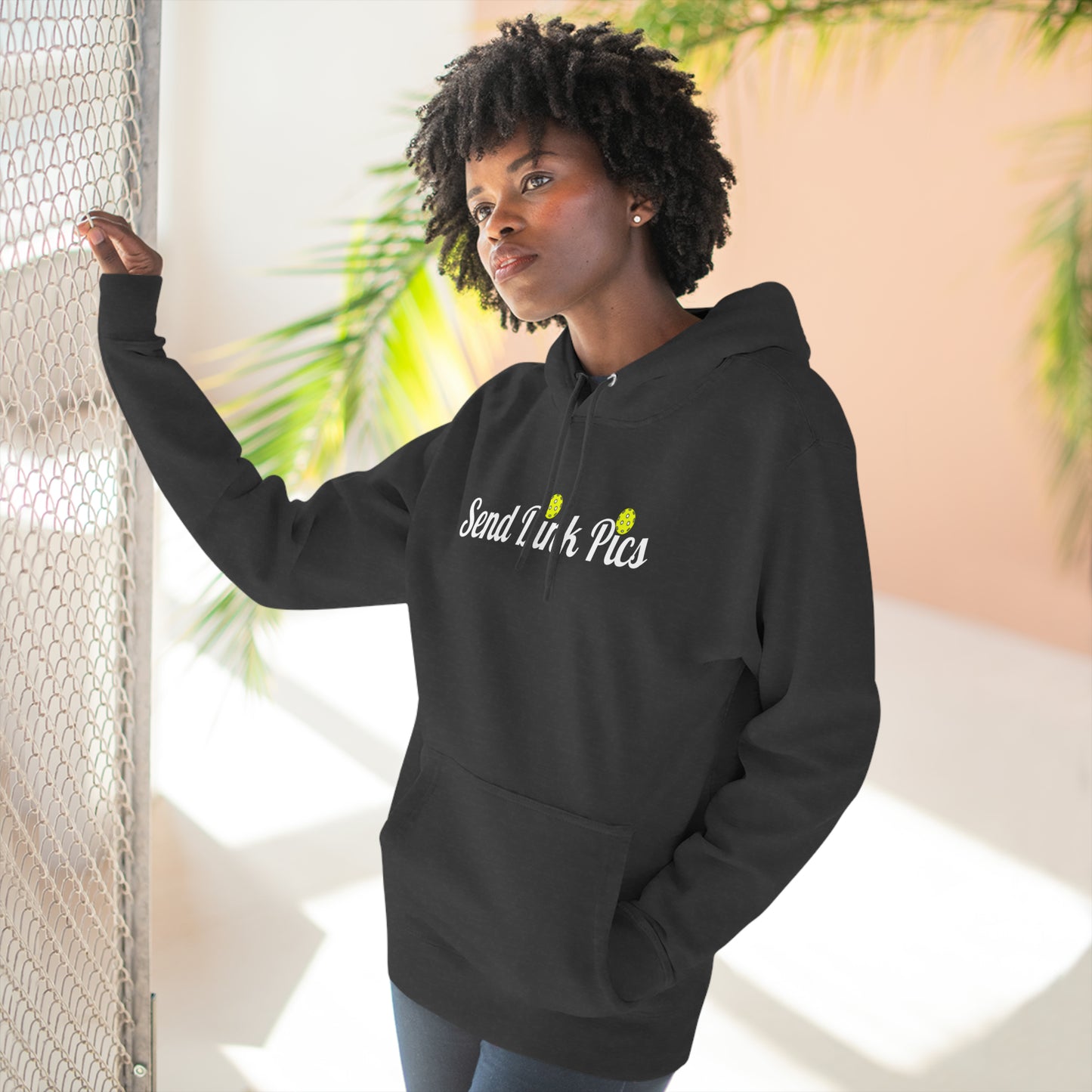 Unisex Send Dink Pics (In Cursive) Funny Premium Pickleball Pullover Hoodie