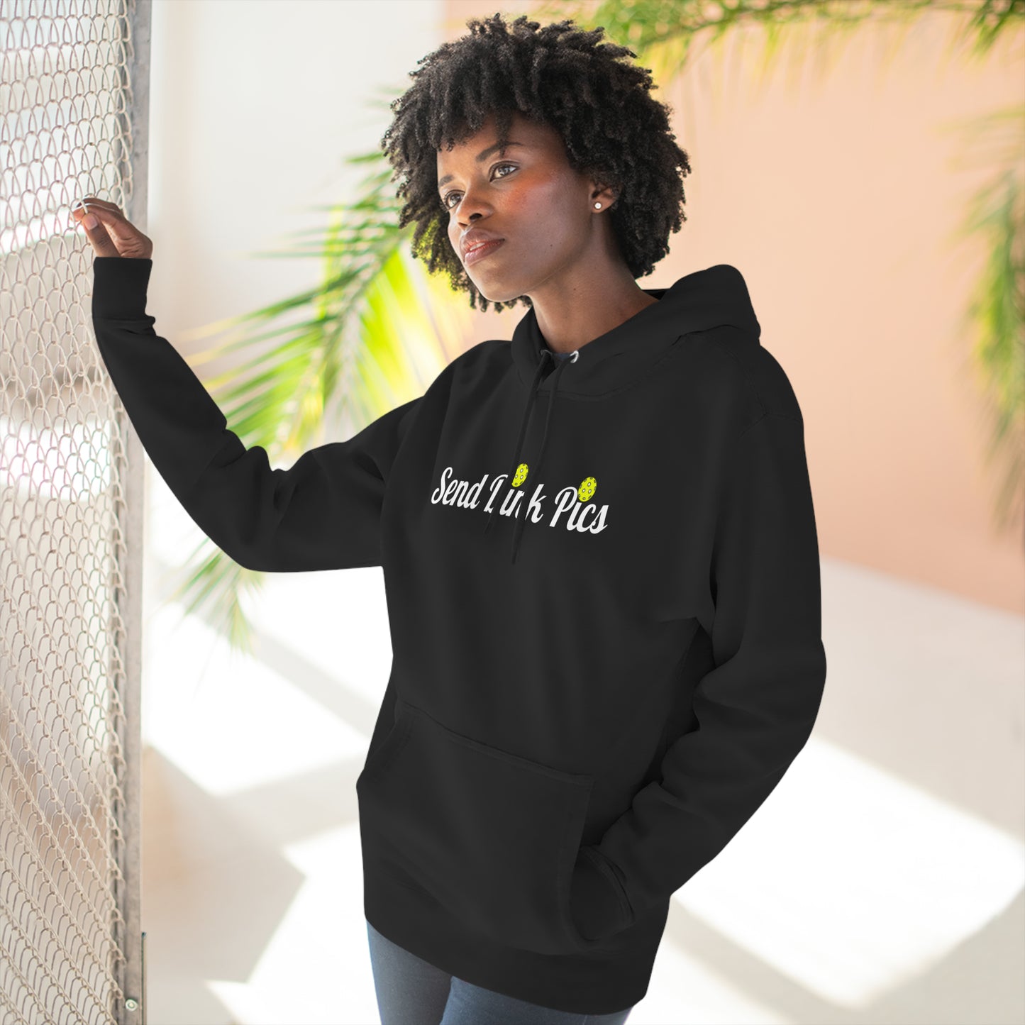 Unisex Send Dink Pics (In Cursive) Funny Premium Pickleball Pullover Hoodie