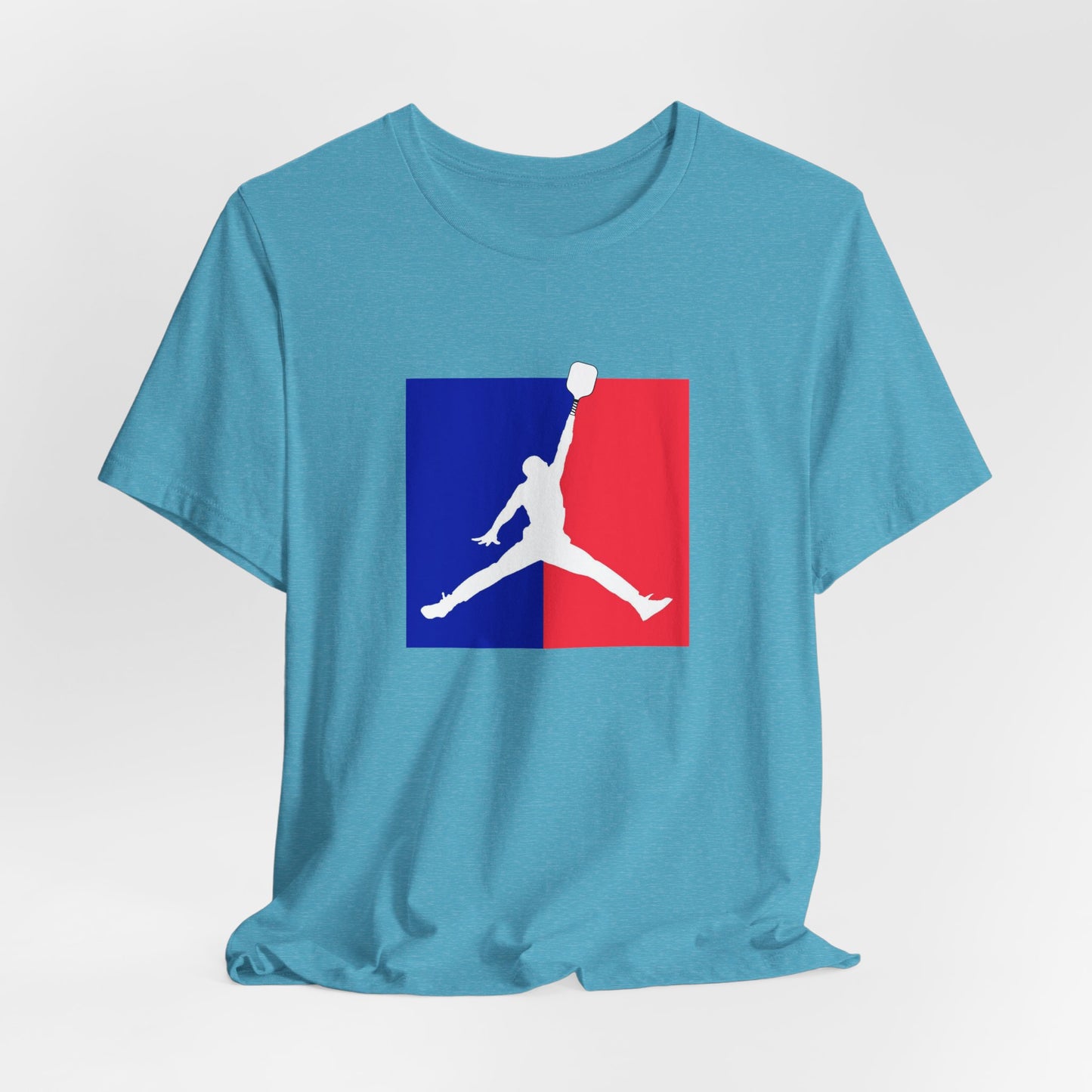 Super cool, uniquely designed pickleball jumper premium unisex t shirt, parody of the jordan jumpman logo