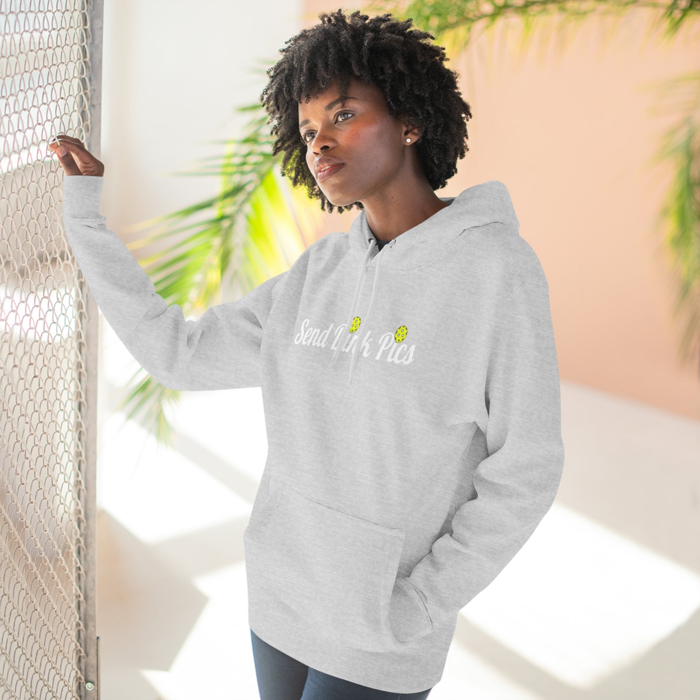 Unisex Send Dink Pics (In Cursive) Funny Premium Pickleball Pullover Hoodie