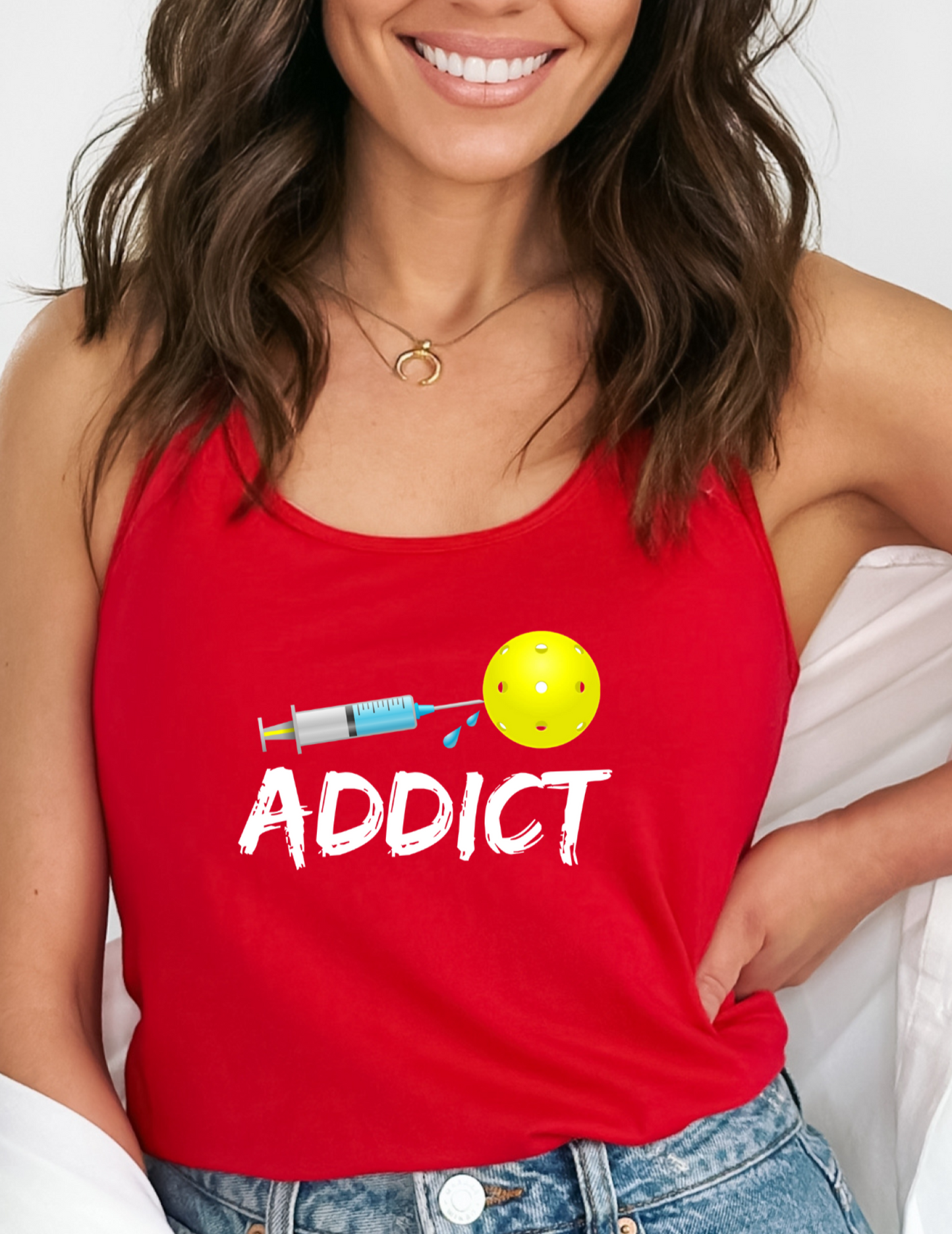 Funny Pickleball Addict Women's Racerback Pickleball Tank Top