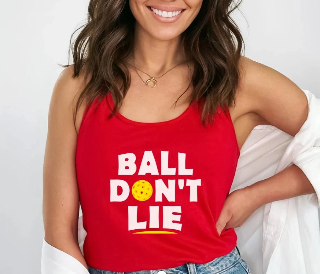 Witty cute Ball Don't Lie Women's Racerback Pickleball Tank Top