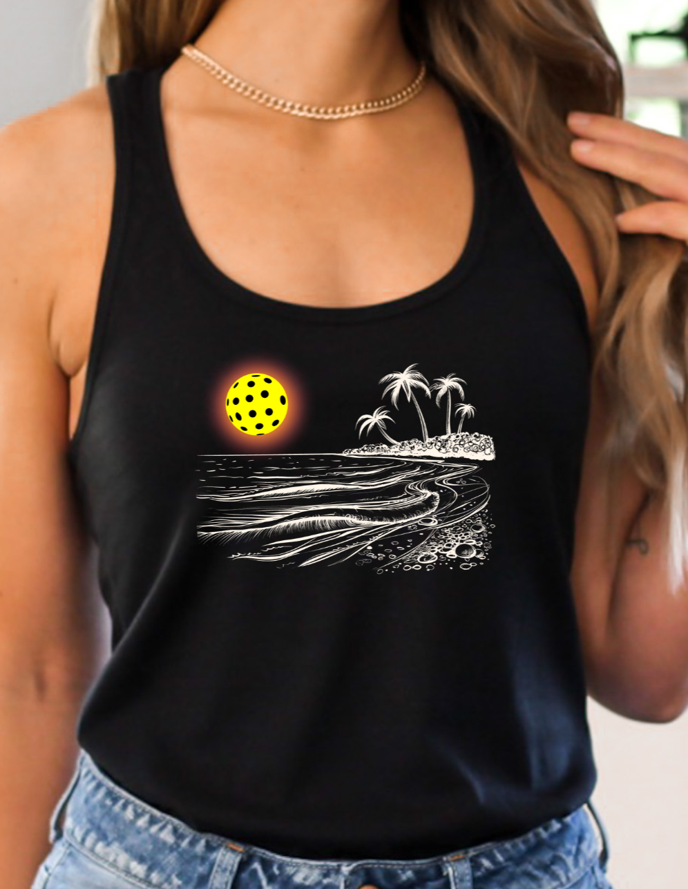 Super cute, stunning, beautiful Pickleball Sun Beach Vibes Beautiful Women's Racerback Tank Top