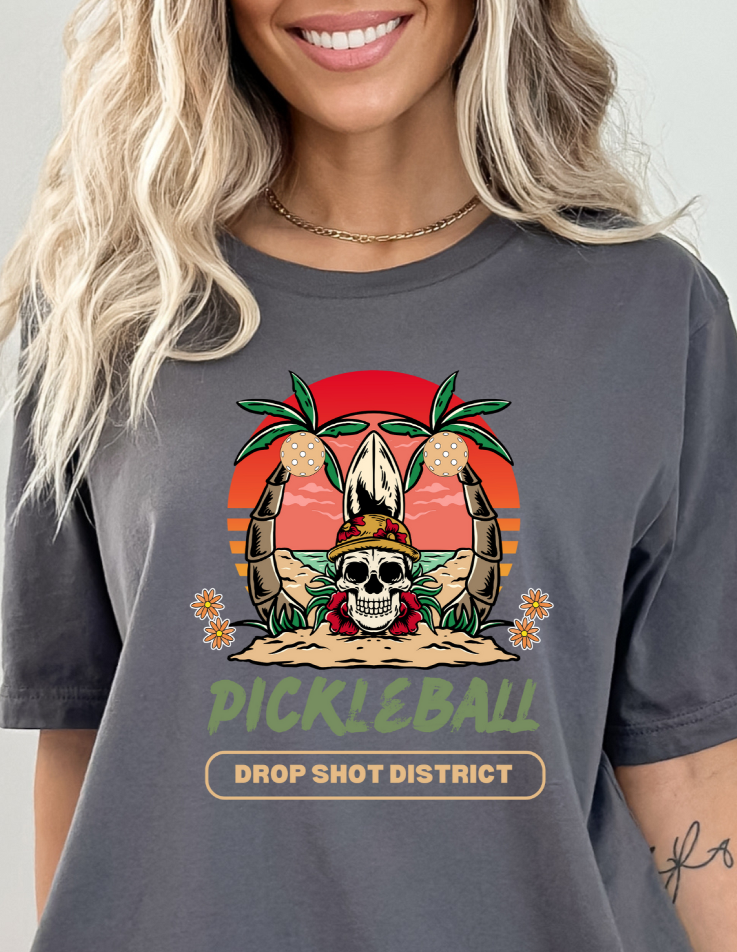 Unisex Skeleton Head Drop Shot District Premium Pickleball T-Shirt