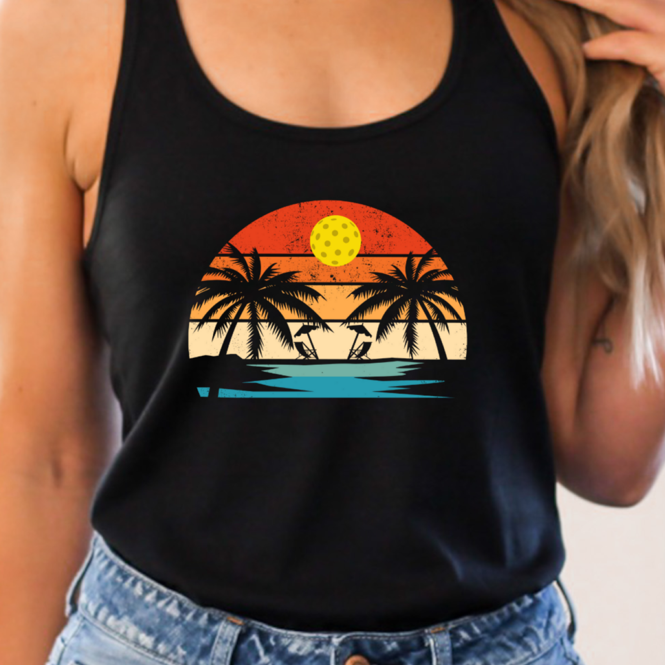 Absolutely Beautiful Pickleball Sunset Women's Racerback Tank Top