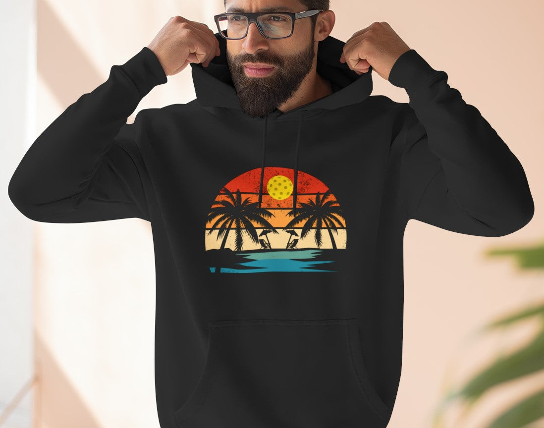 Unisex Beautiful Pickleball Sunset Premium Pullover Pickleball Hoodie
