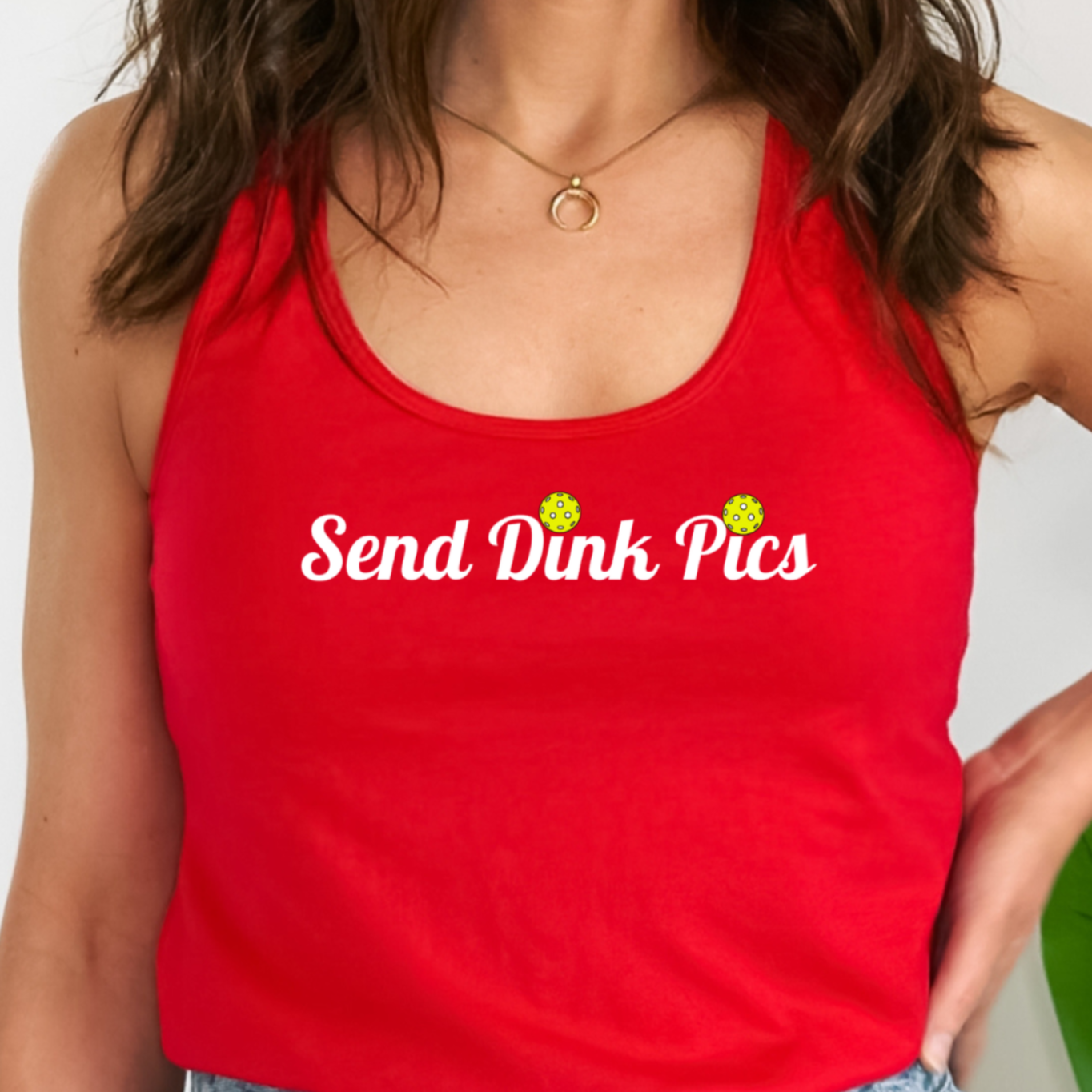 Send Dink Pics Cursive Racerback Pickleball Tank Top