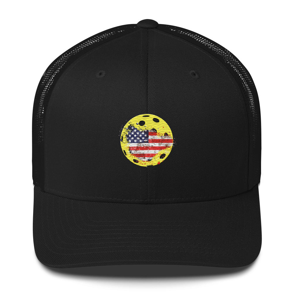 American Flag Embroidered Patriotic Pickleball Trucker Hat
