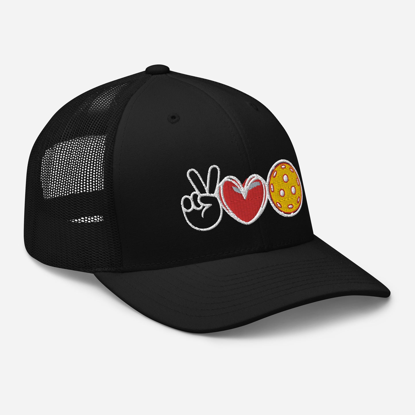Peace, Love, Pickleball Super Cute Embroidered (in white) Pickleball Trucker Cap