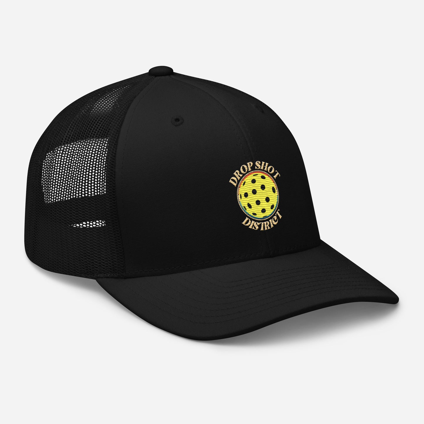 Drop Shot District Pickleball Logo Trucker Cap Embroidered in TAN