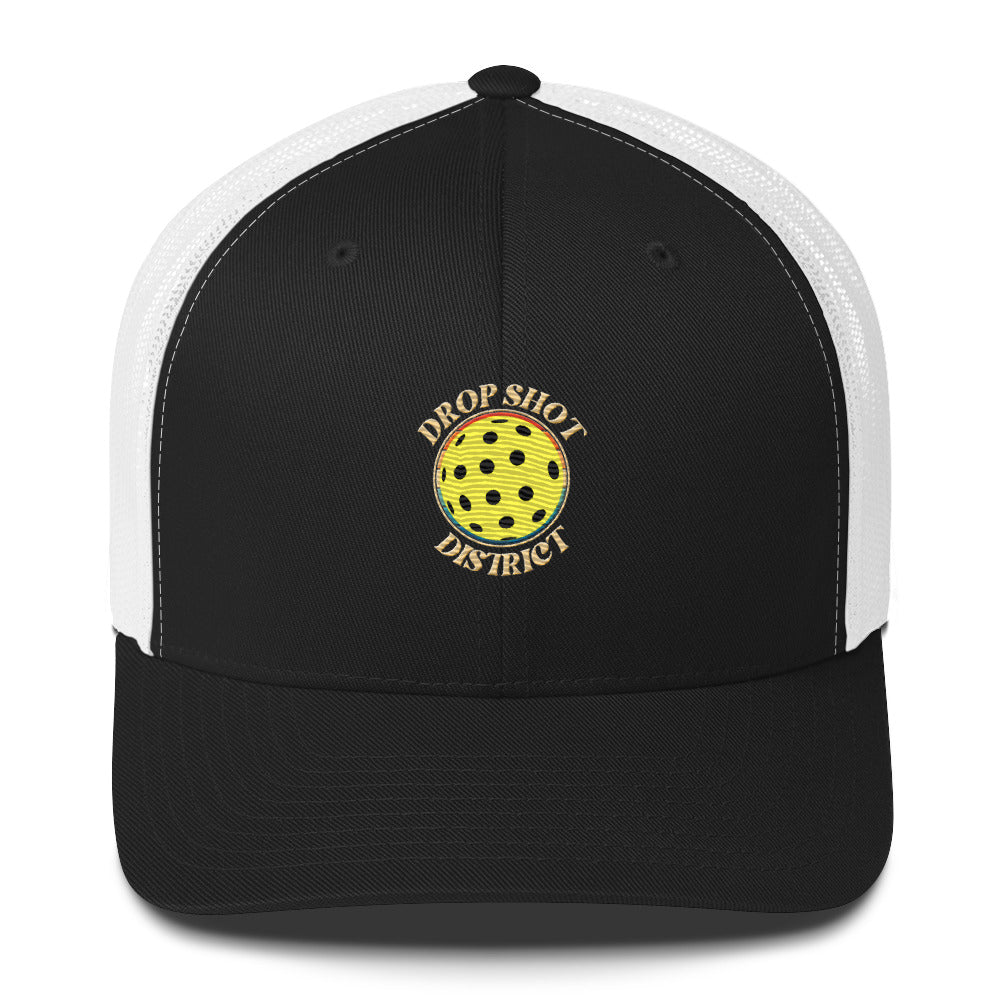 Drop Shot District Pickleball Logo Trucker Cap Embroidered in TAN