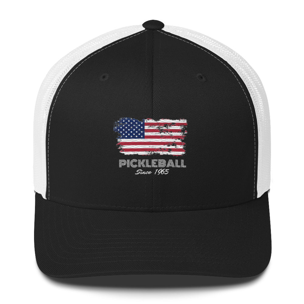 American Flag USA Pickleball Since 1965 Embroidered Pickleball Trucker Hat