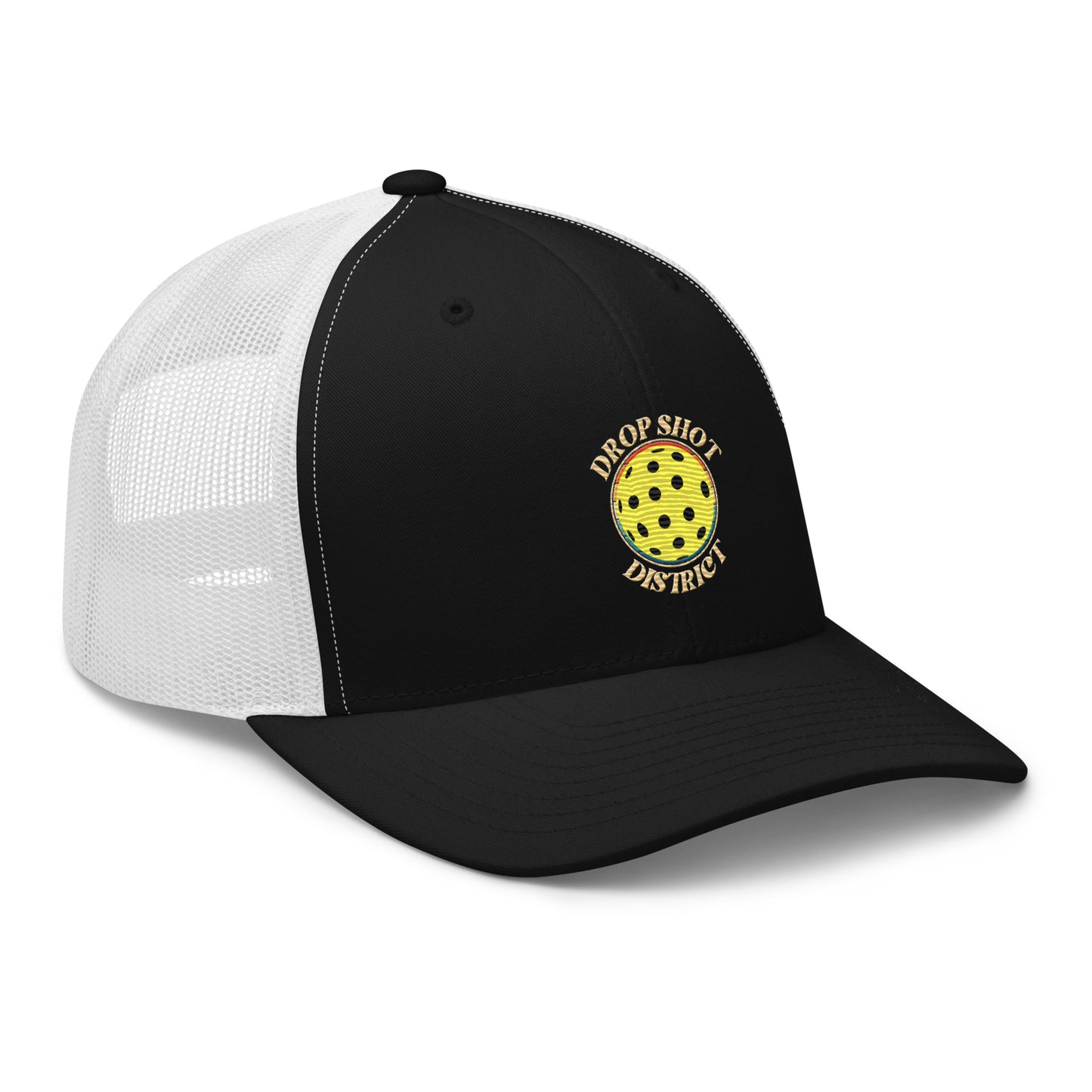 Drop Shot District Pickleball Logo Trucker Cap Embroidered in TAN