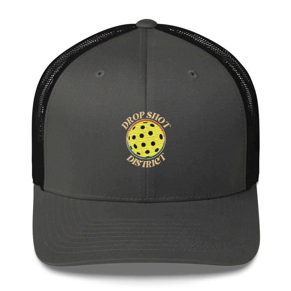 Drop Shot District Pickleball Logo Trucker Cap Embroidered in TAN