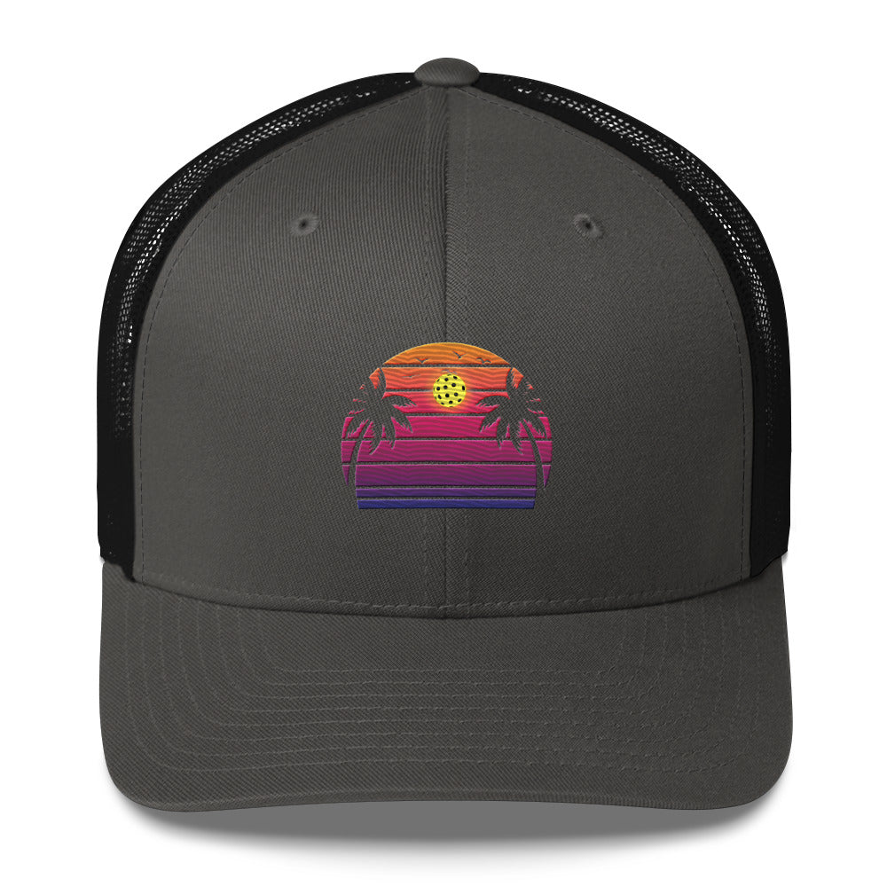Beautiful Purple Pickleball Sunset Embroidered Trucker Hat