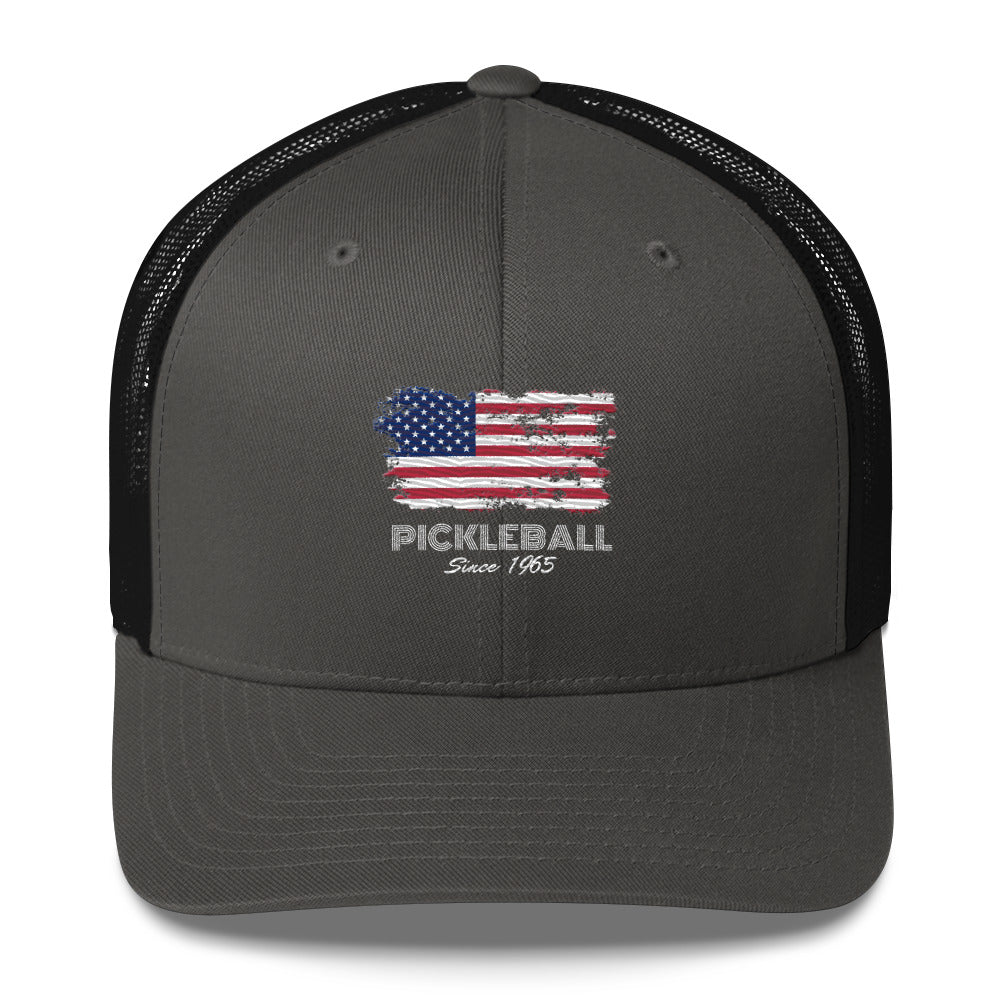 American Flag USA Pickleball Since 1965 Embroidered Pickleball Trucker Hat