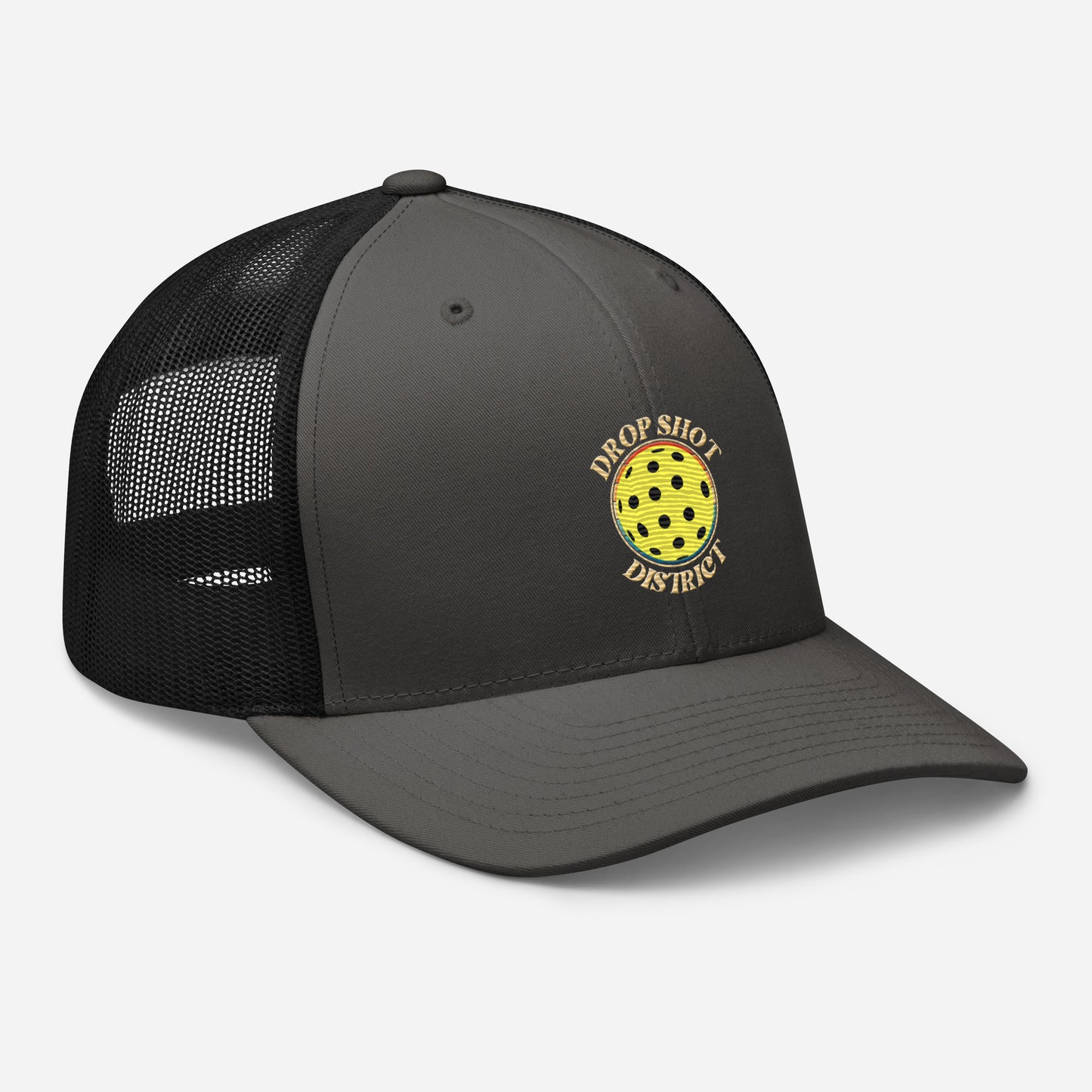 Drop Shot District Pickleball Logo Trucker Cap Embroidered in TAN