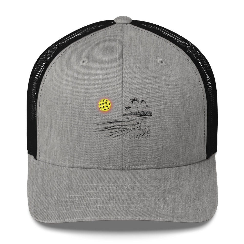 Pickleball Sun Beach Vibes Embroidered (with black) Pickleball Trucker Hat