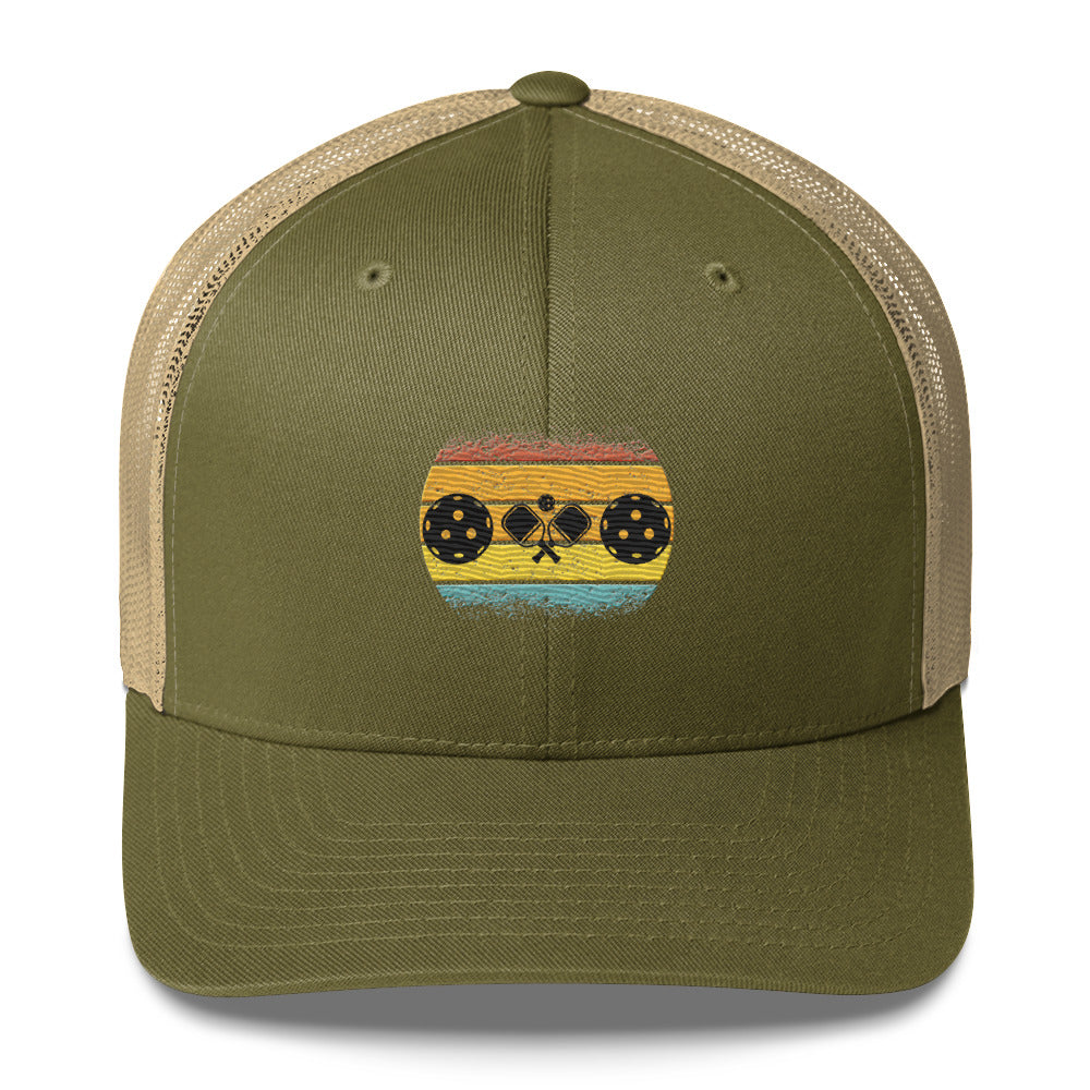 Tropical Pickleball Sunset Embroidered Pickleball Trucker Hat