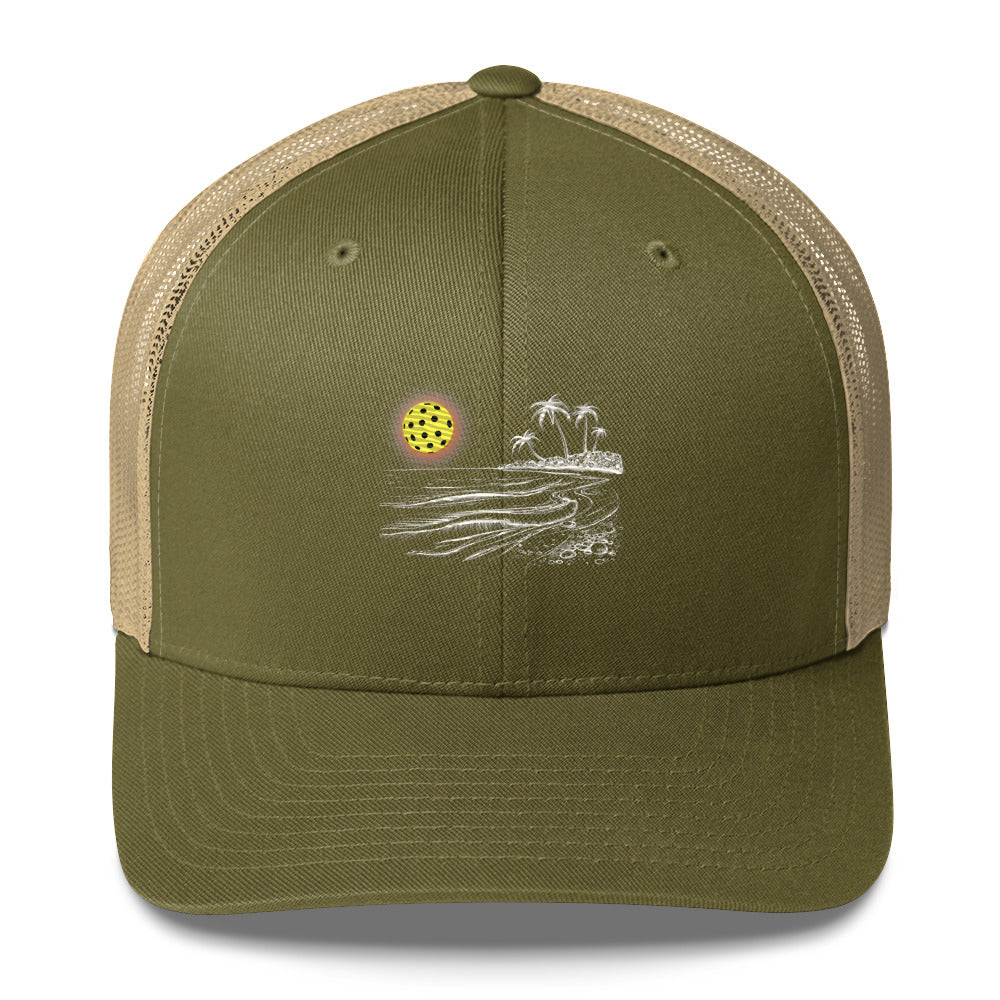 Pickleball Sun Beach Vibes Embroidered (with white) Pickleball Trucker Hat