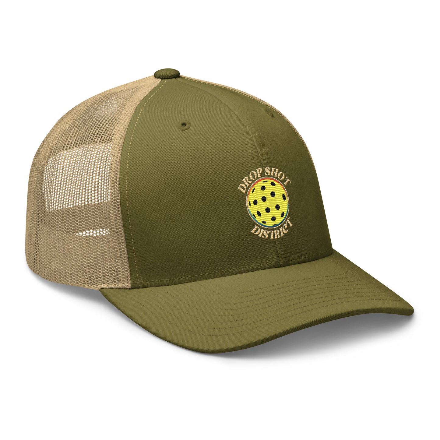 Drop Shot District Pickleball Logo Trucker Cap Embroidered in TAN