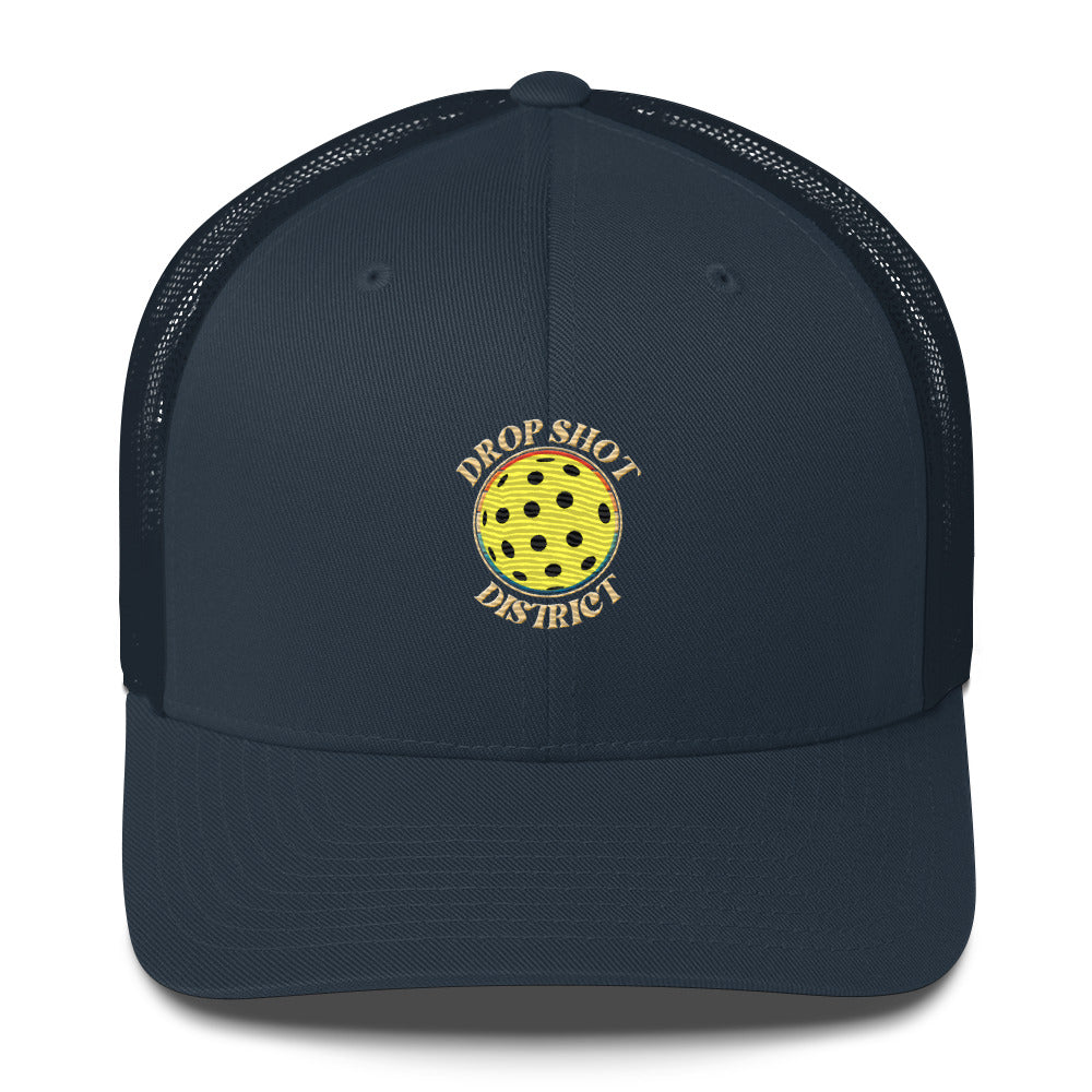 Drop Shot District Pickleball Logo Trucker Cap Embroidered in TAN