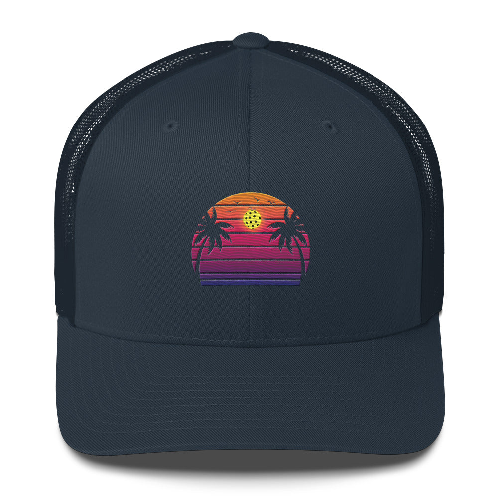 Beautiful Purple Pickleball Sunset Embroidered Trucker Hat