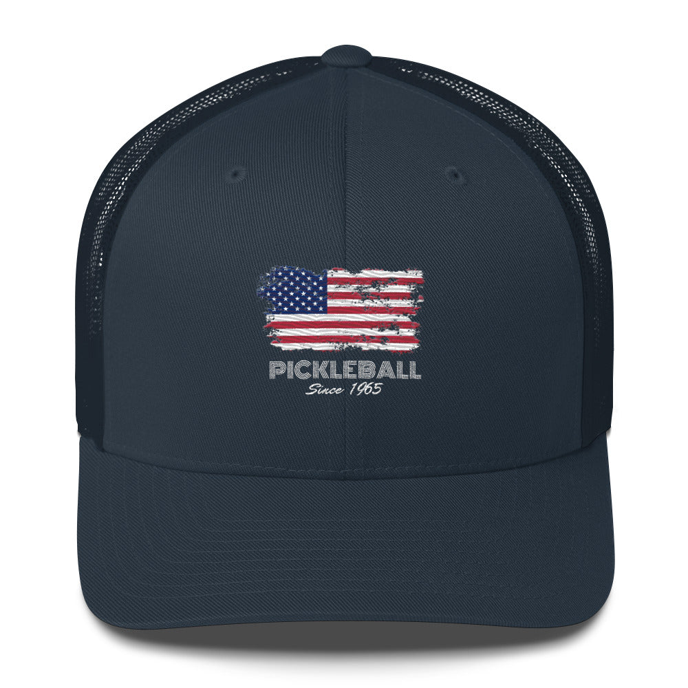 American Flag USA Pickleball Since 1965 Embroidered Pickleball Trucker Hat